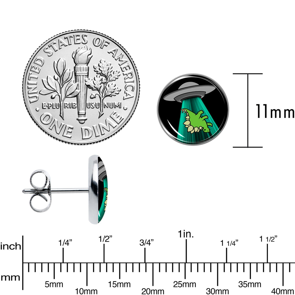 BodyCandy Alien UFO Dinosaur Abduction Stud Earrings Set by Onyx O — alternative angle