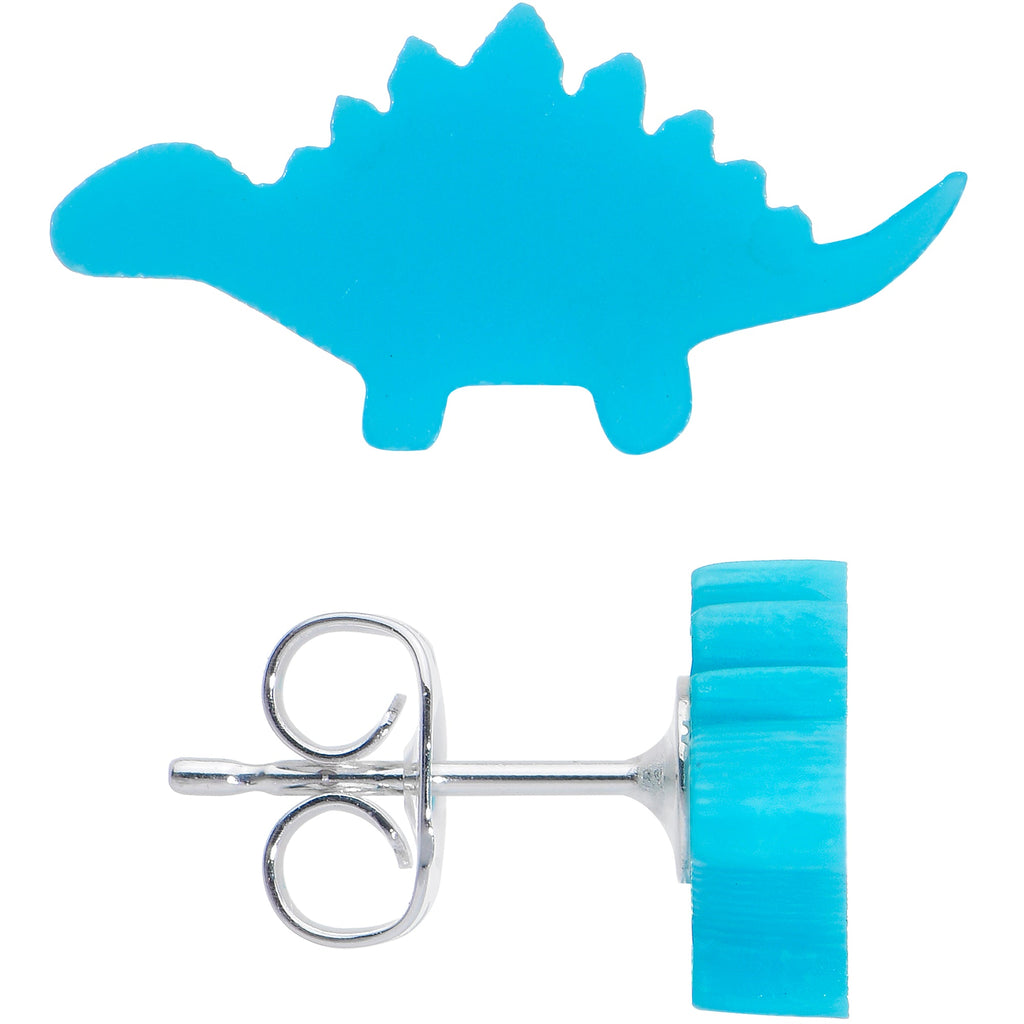 BodyCandy Blue Acrylic Stegosaurus Dinosaur Stud Earrings — lifestyle context
