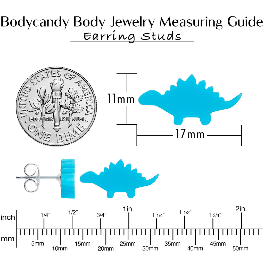 BodyCandy Blue Acrylic Stegosaurus Dinosaur Stud Earrings — alternative angle