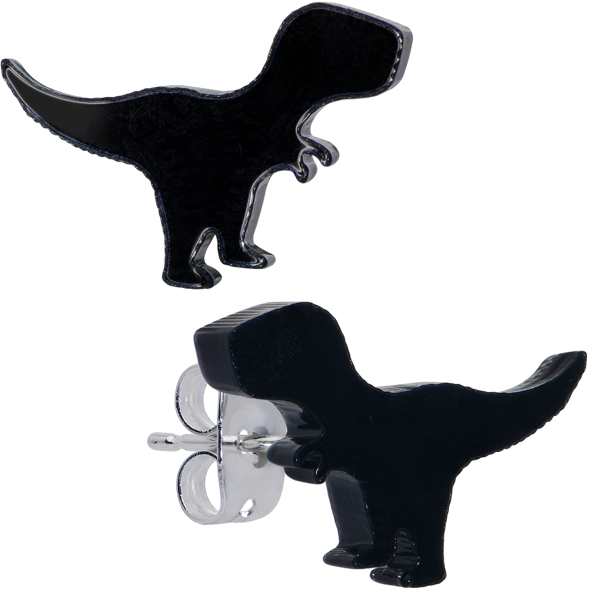 BodyCandy Black Acrylic Tyrannosaurus Rex Dinosaur Stud Earrings — main product shot