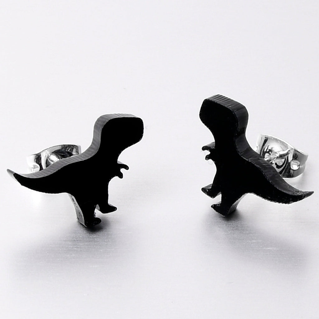 BodyCandy Black Acrylic Tyrannosaurus Rex Dinosaur Stud Earrings — lifestyle context