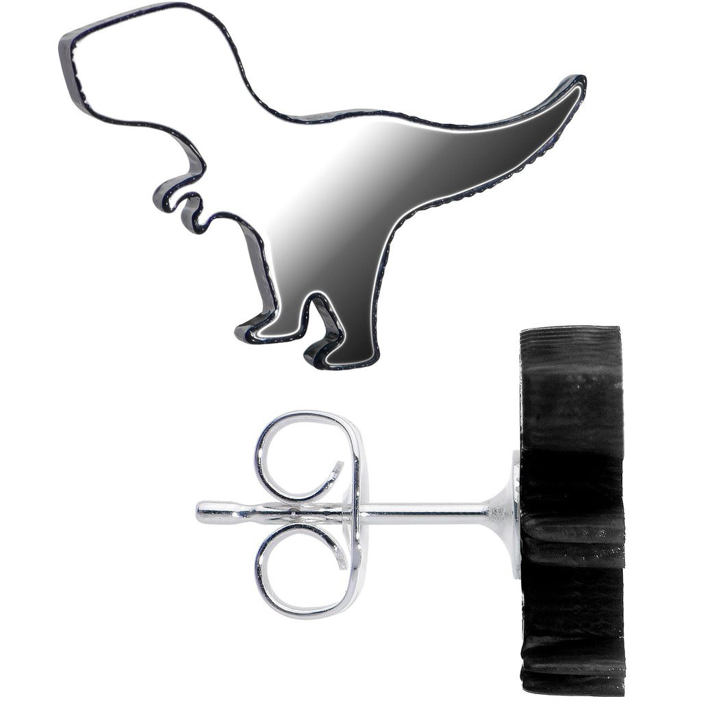 BodyCandy Black Acrylic Tyrannosaurus Rex Dinosaur Stud Earrings — back view