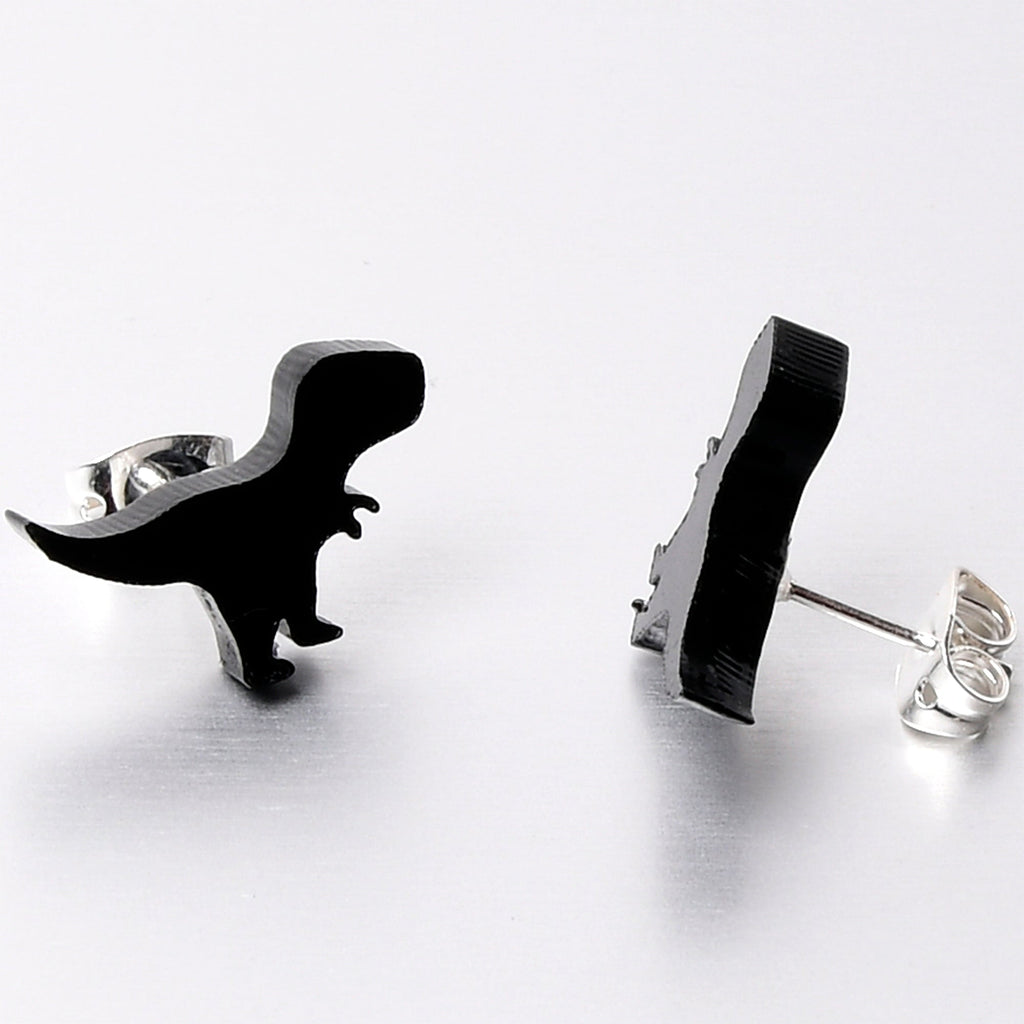 BodyCandy Black Acrylic Tyrannosaurus Rex Dinosaur Stud Earrings — alternative angle
