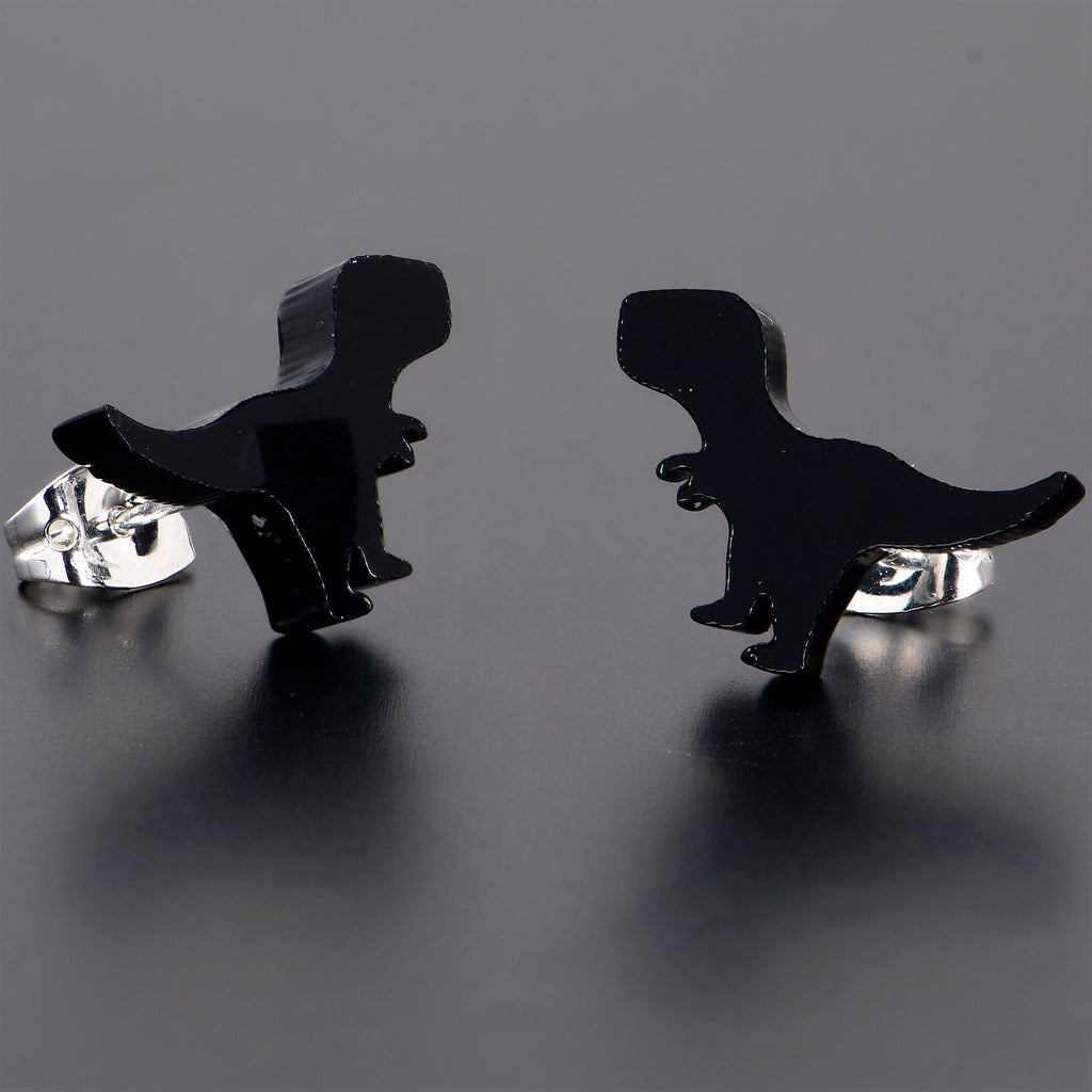 BodyCandy Black Acrylic Tyrannosaurus Rex Dinosaur Stud Earrings — size reference