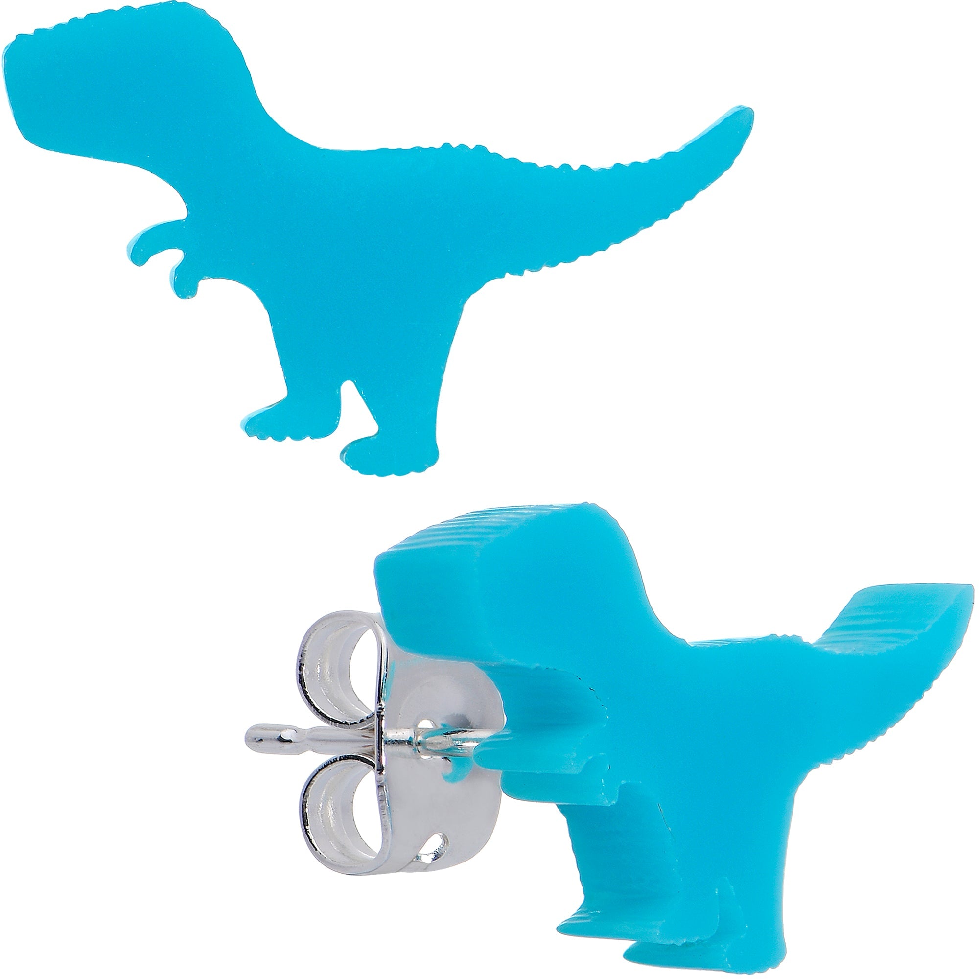 BodyCandy Blue Acrylic Tyrannosaurus Rex Dinosaur Stud Earrings — main product shot