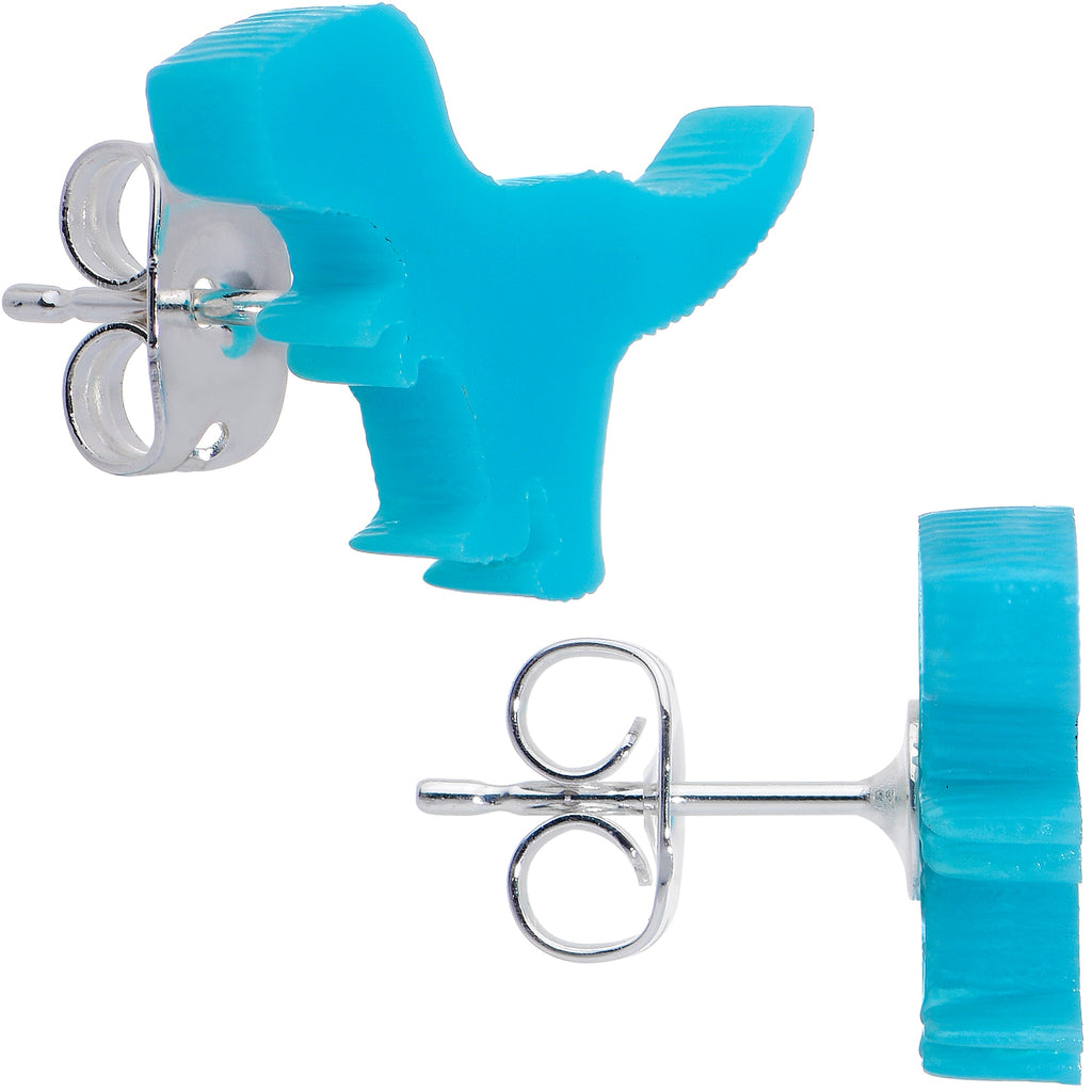 BodyCandy Blue Acrylic Tyrannosaurus Rex Dinosaur Stud Earrings — lifestyle context