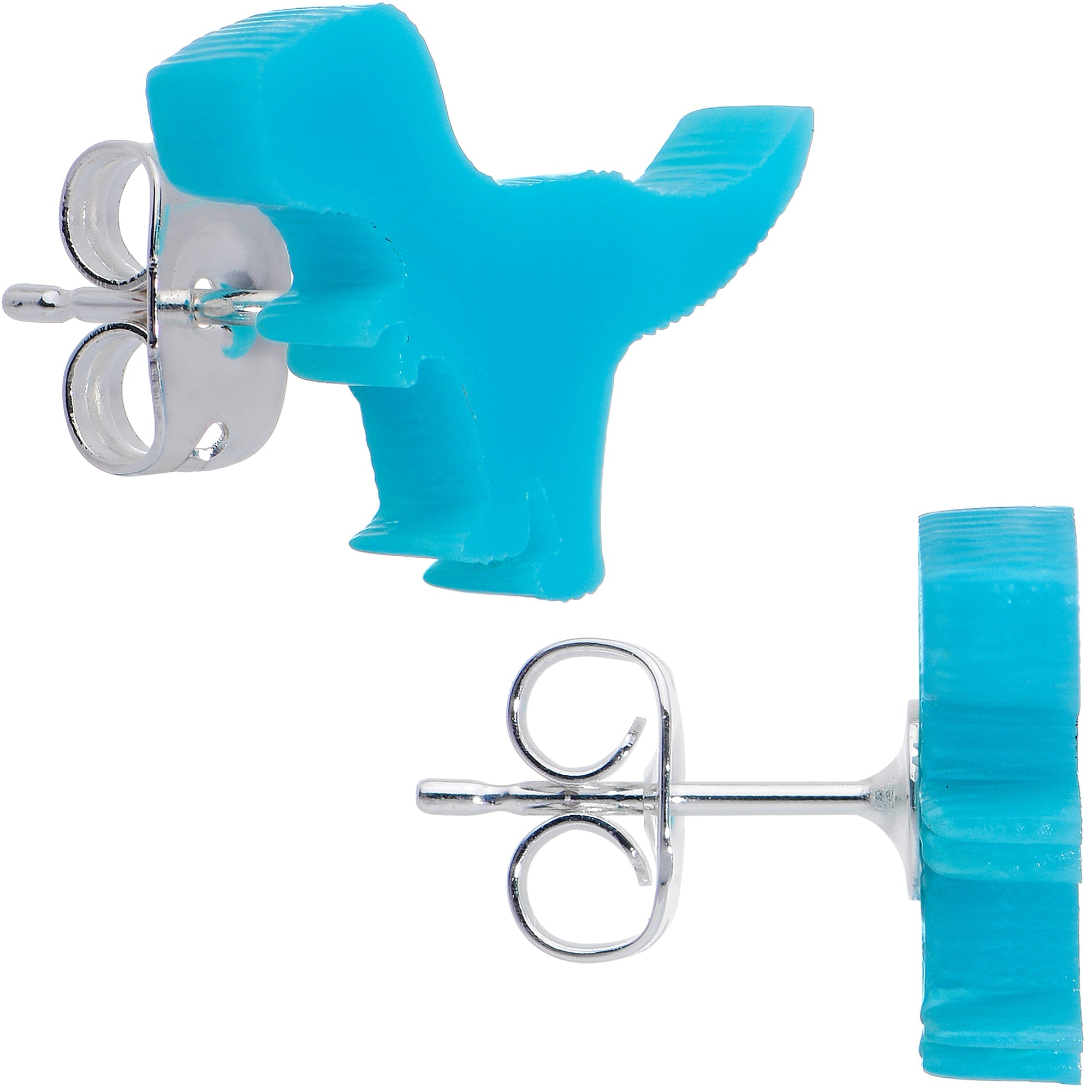 BodyCandy Blue Acrylic Tyrannosaurus Rex Dinosaur Stud Earrings — lifestyle context