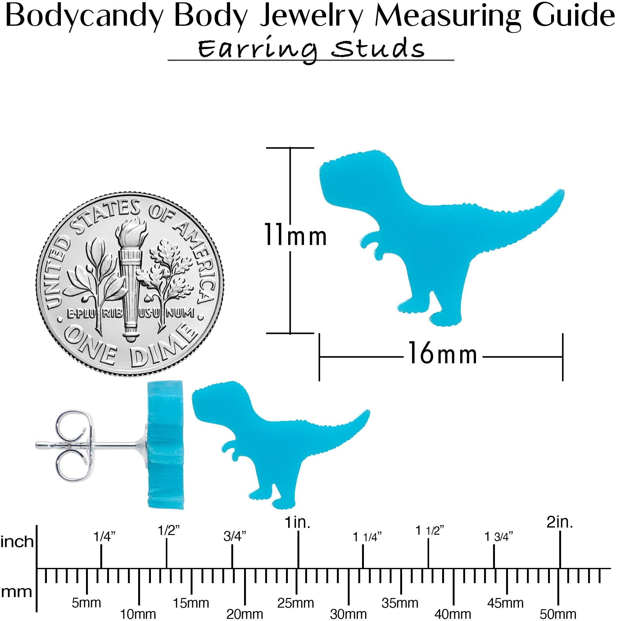 BodyCandy Blue Acrylic Tyrannosaurus Rex Dinosaur Stud Earrings — alternative angle
