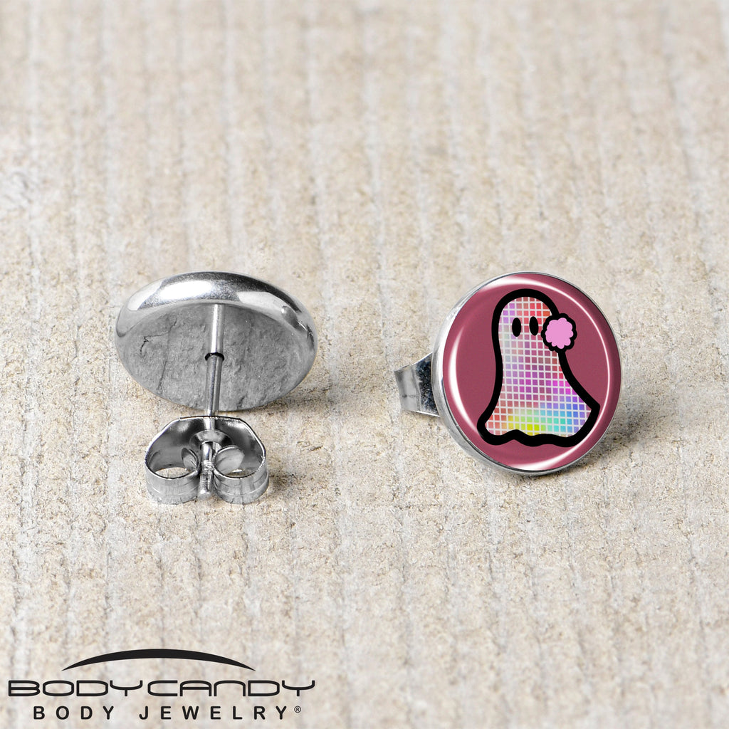 BodyCandy Disco Spirit Ghost Stud Earrings by Onyx O — back view