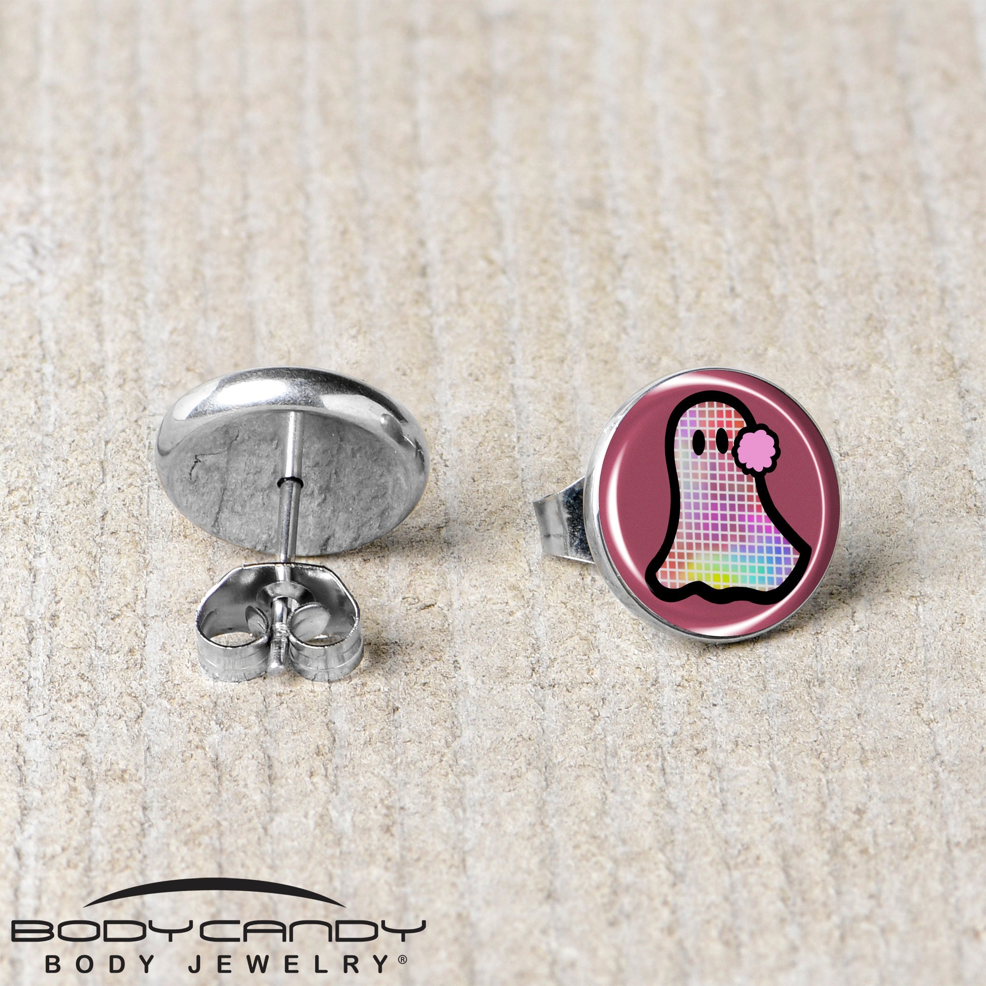 BodyCandy Disco Spirit Ghost Stud Earrings by Onyx O — back view