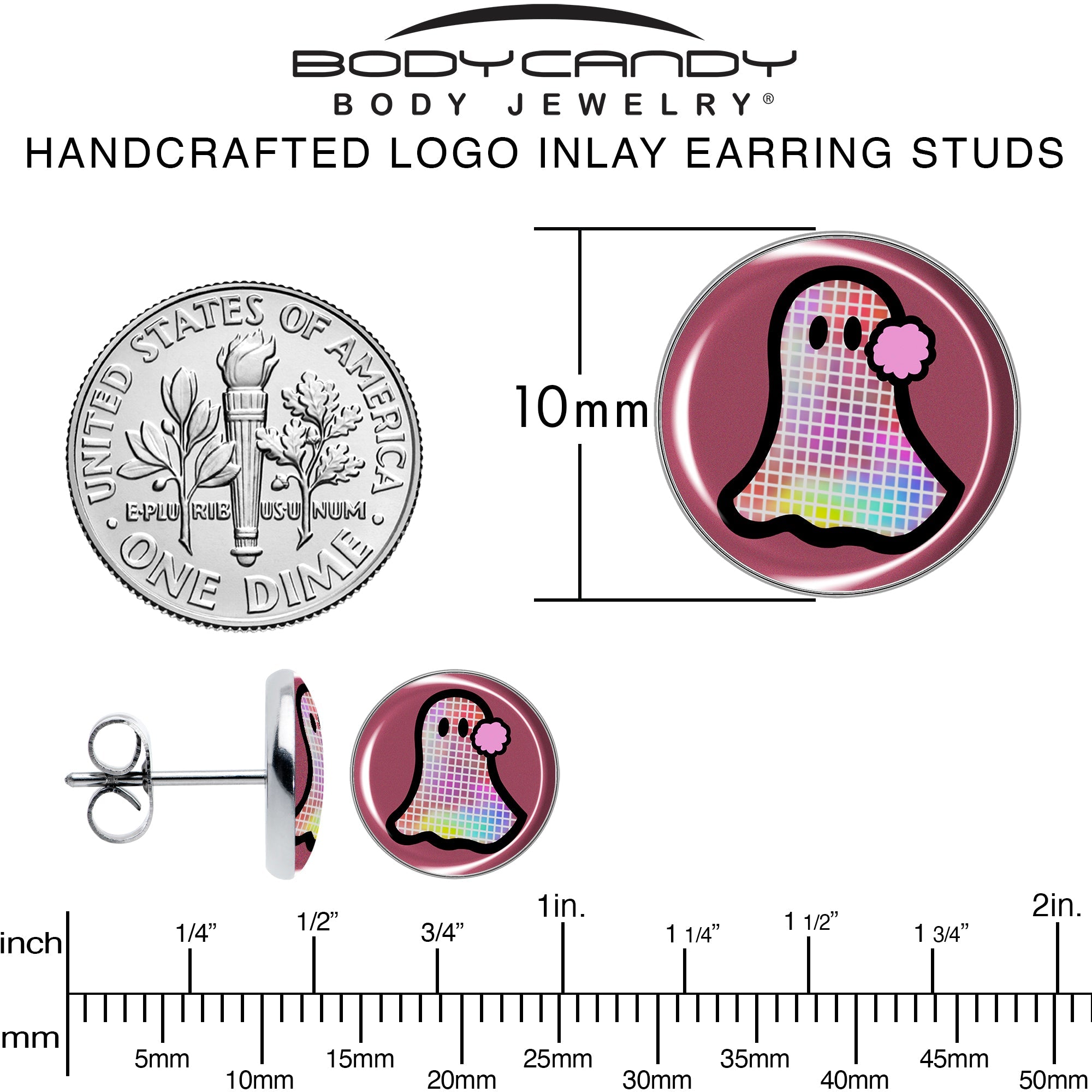 BodyCandy Disco Spirit Ghost Stud Earrings by Onyx O — alternative angle