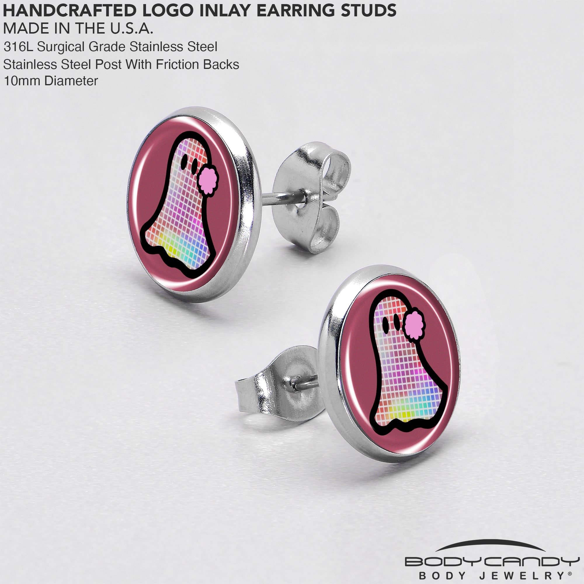 BodyCandy Disco Spirit Ghost Stud Earrings by Onyx O — in-use photo