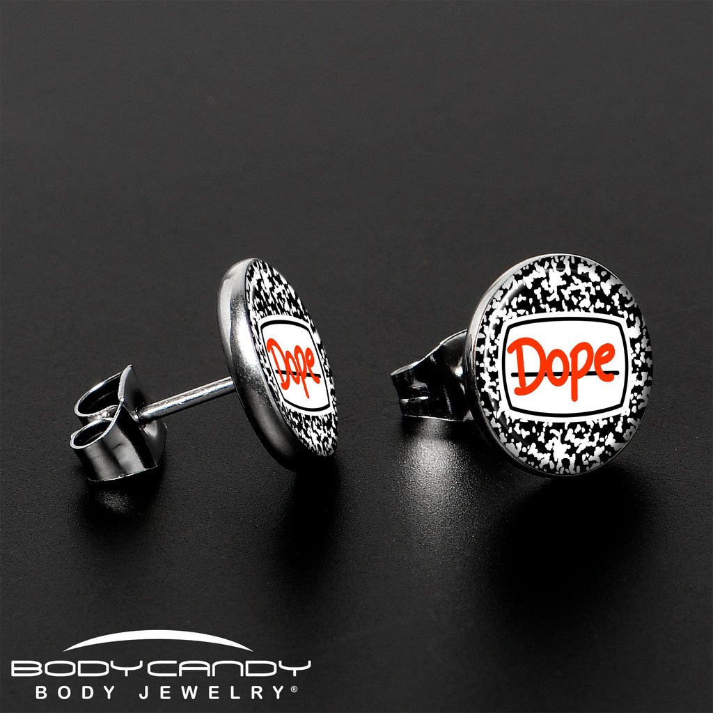 BodyCandy Dope Composition Notebook Stud Earrings by Onyx O — lifestyle context