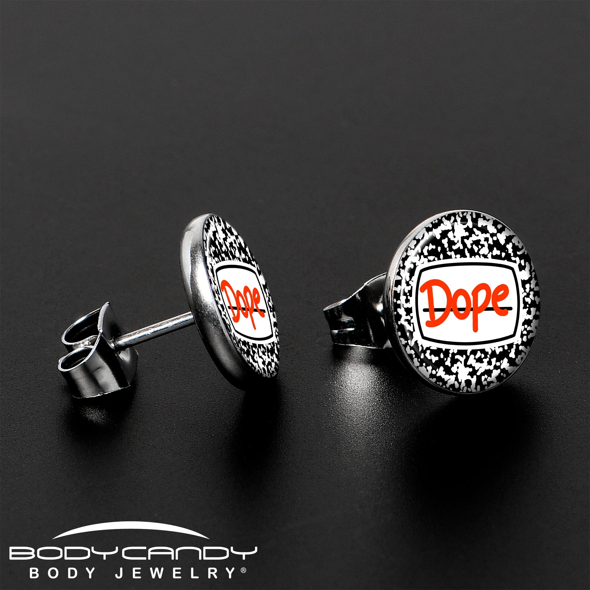 BodyCandy Dope Composition Notebook Stud Earrings by Onyx O — lifestyle context