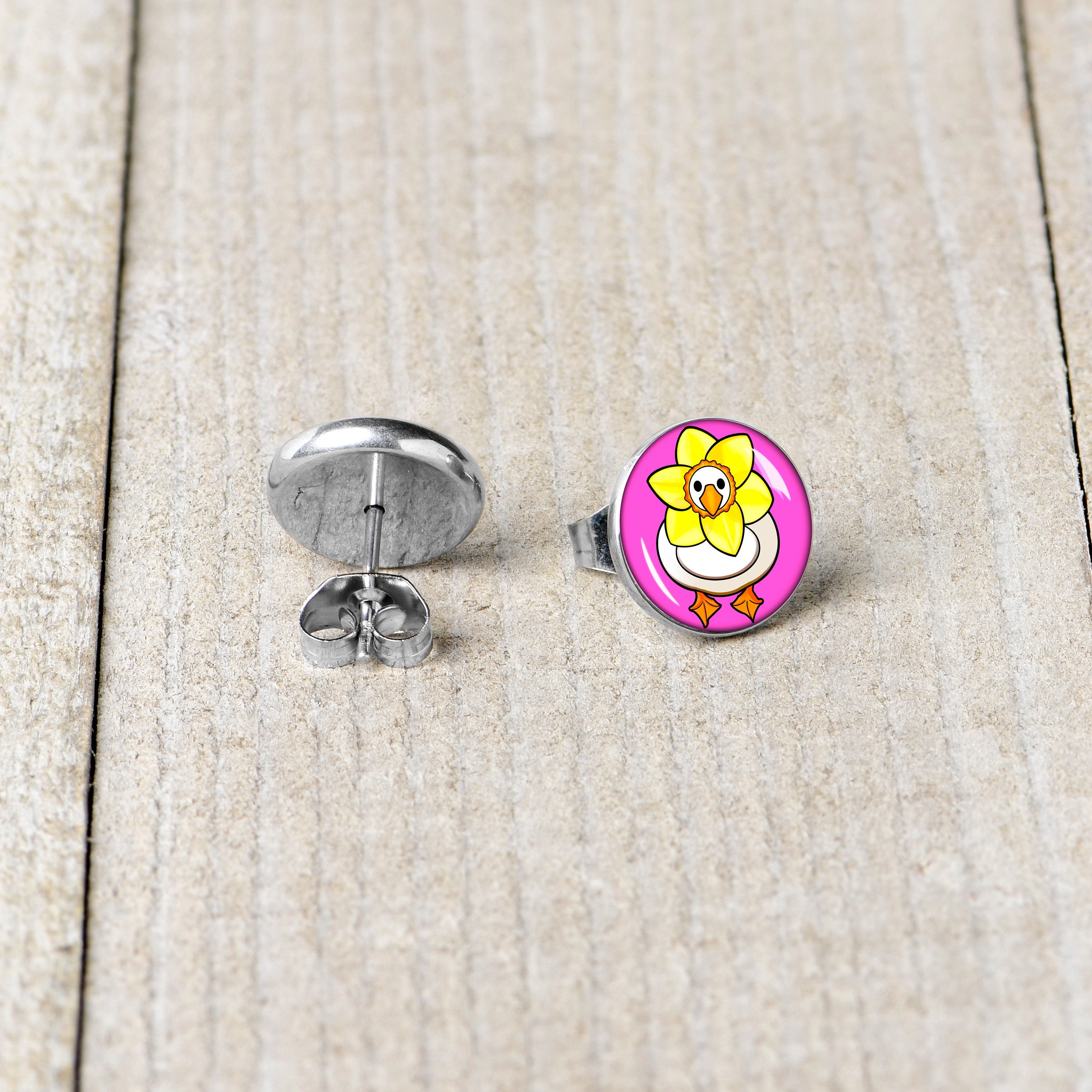 BodyCandy Daffodil Duck Stud Earrings by Onyx O — back view