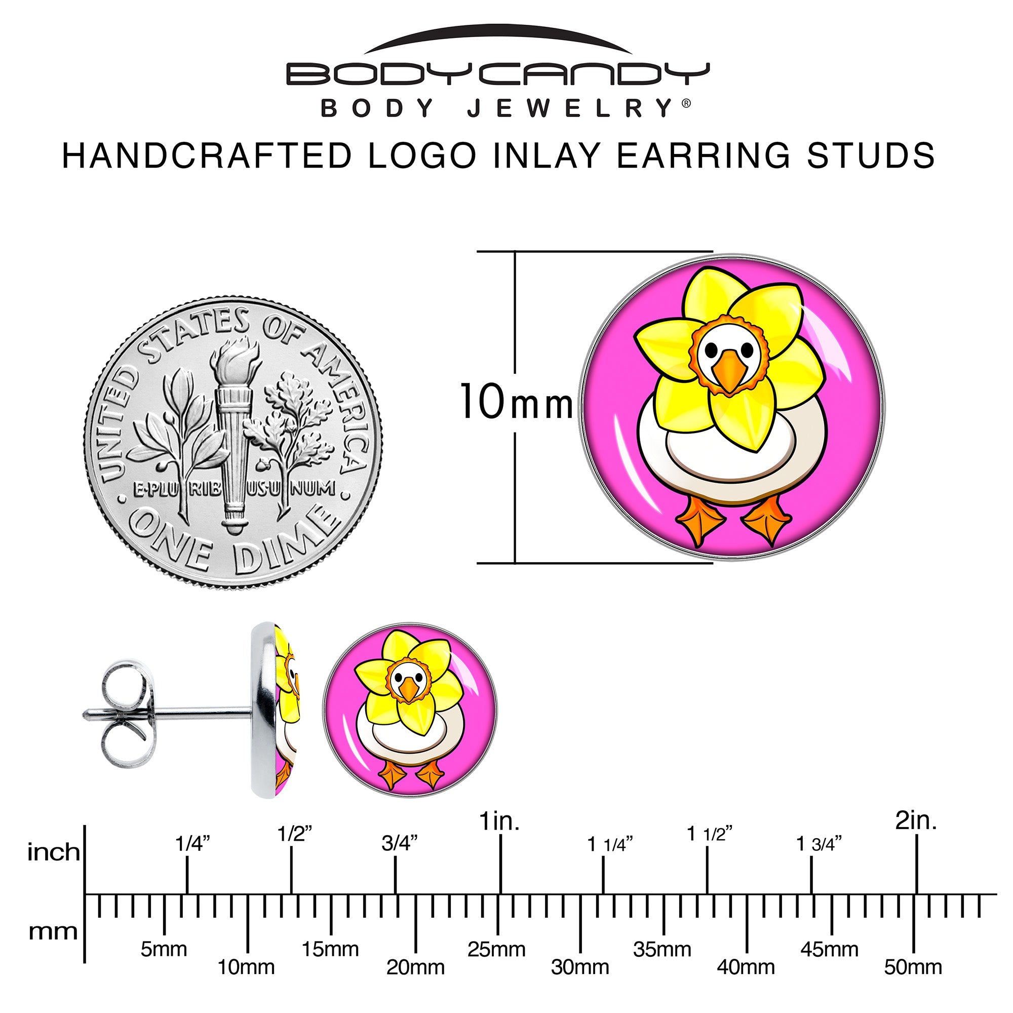 BodyCandy Daffodil Duck Stud Earrings by Onyx O — alternative angle