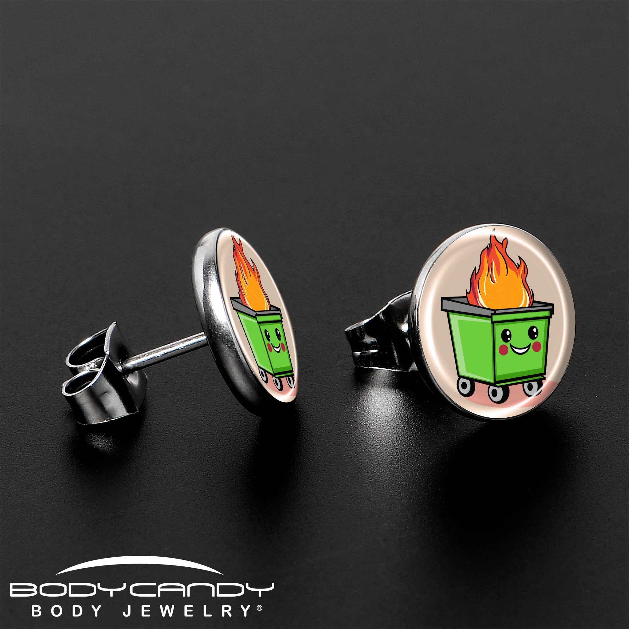 BodyCandy Dumpster Fire Stud Earrings by Onyx O — lifestyle context