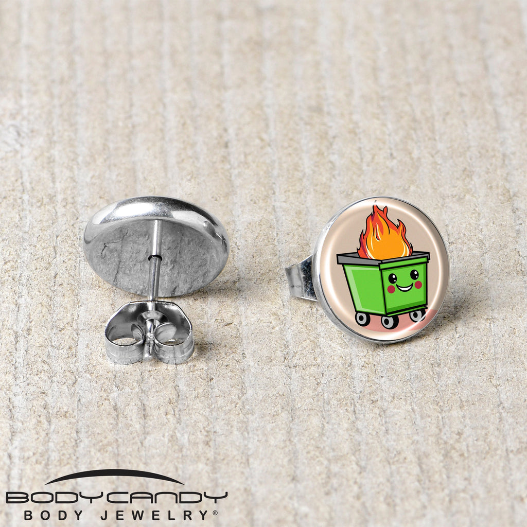 BodyCandy Dumpster Fire Stud Earrings by Onyx O — back view