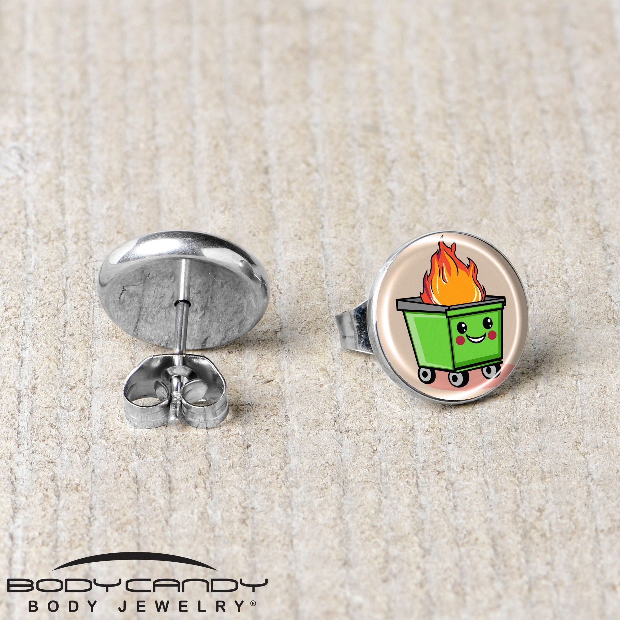 BodyCandy Dumpster Fire Stud Earrings by Onyx O — back view