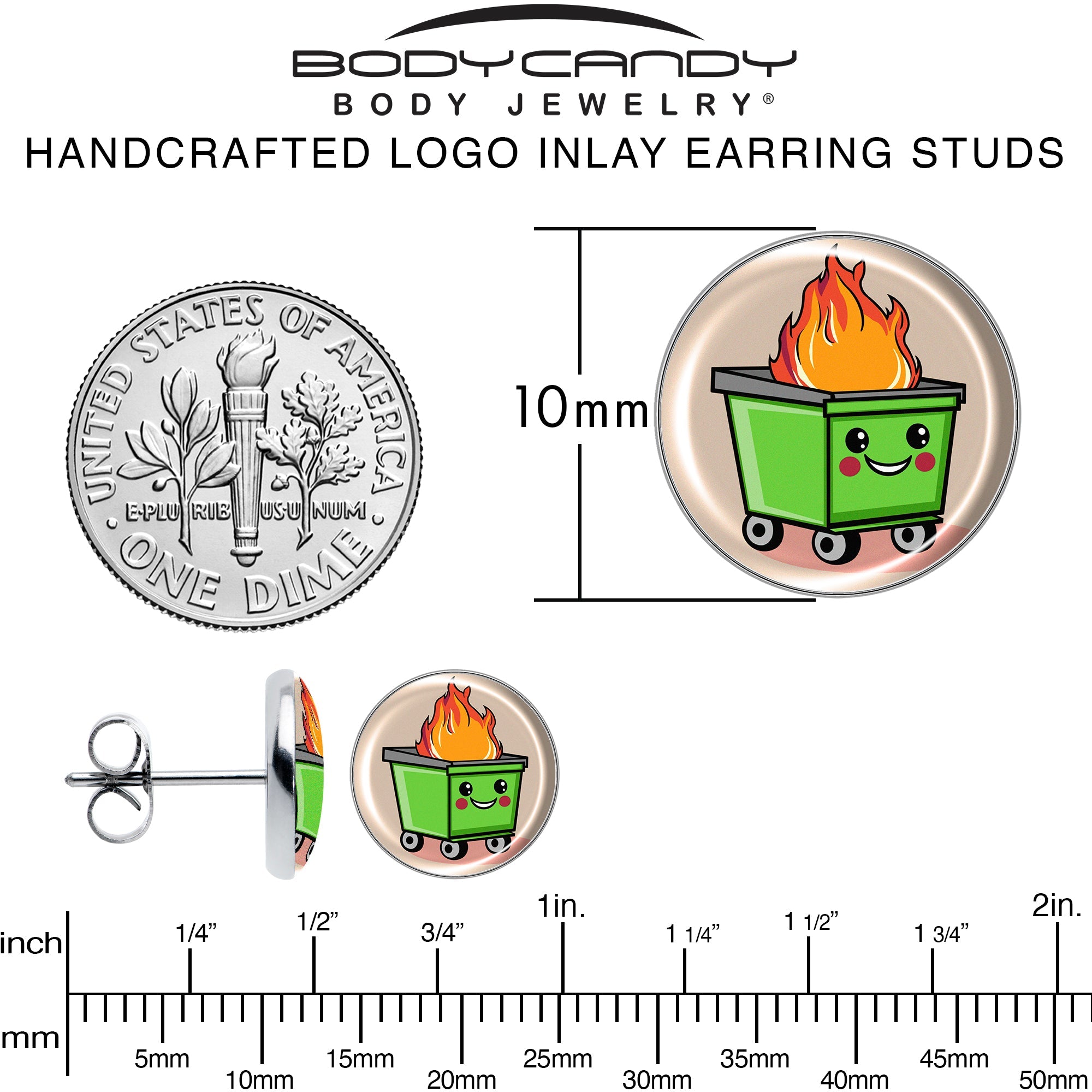 BodyCandy Dumpster Fire Stud Earrings by Onyx O — alternative angle