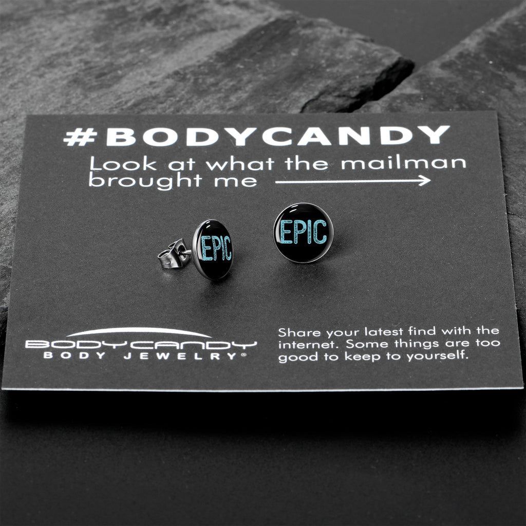 BodyCandy Epic Blue Stud Earrings — in-use photo