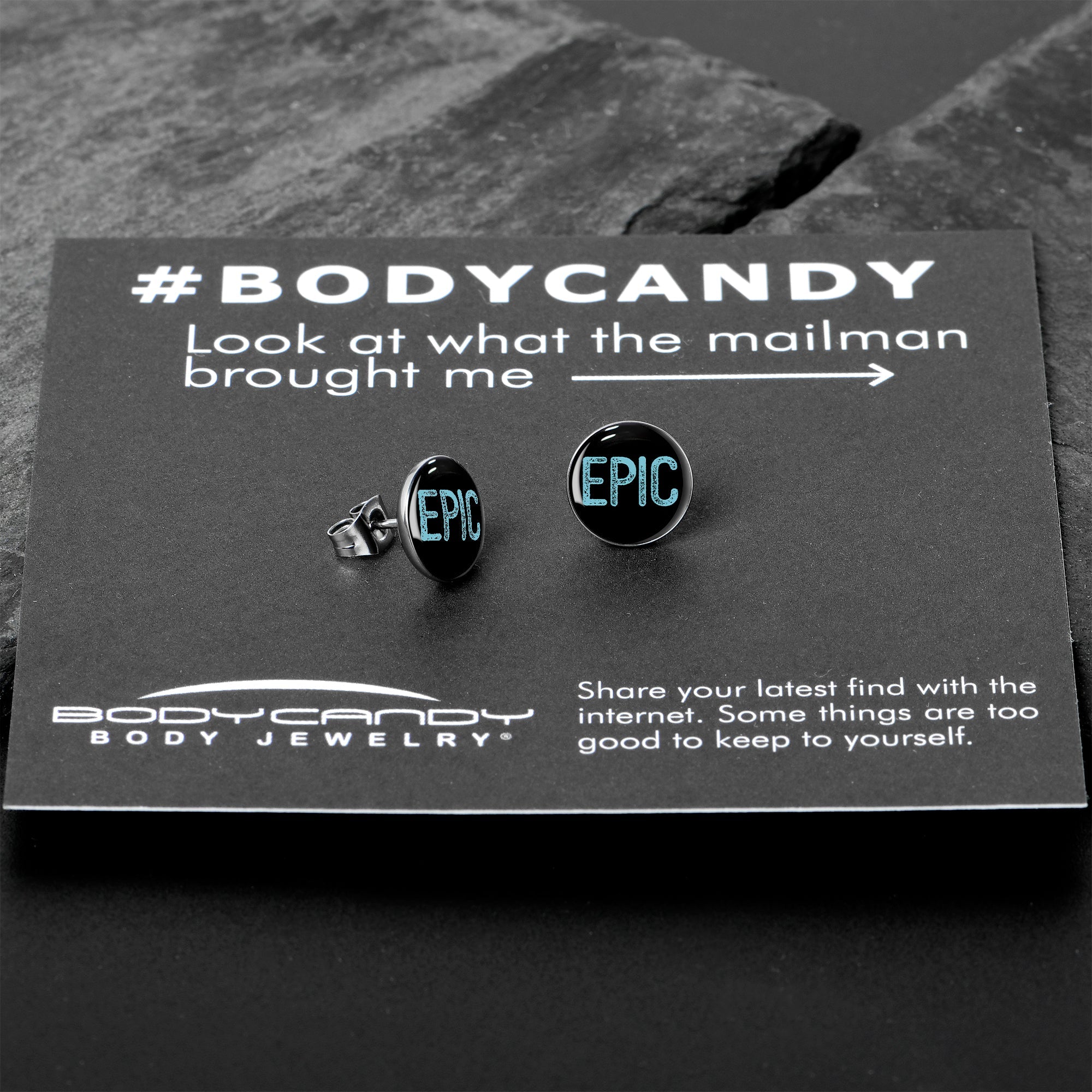 BodyCandy Epic Blue Stud Earrings — in-use photo