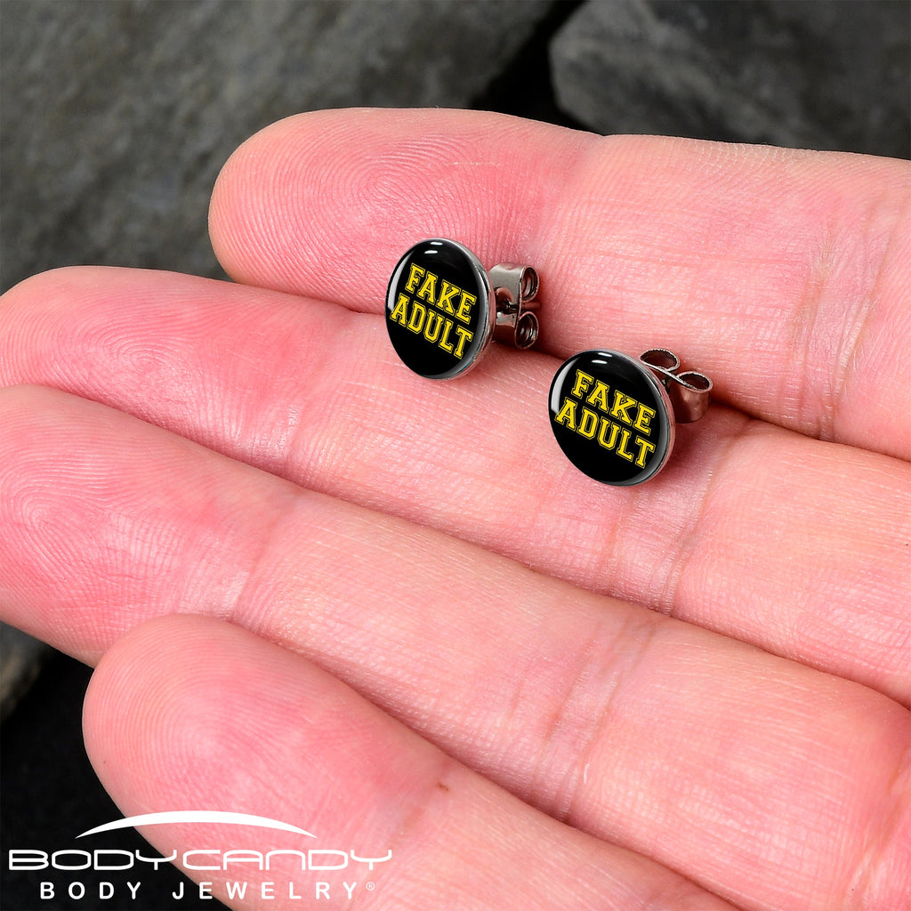 BodyCandy Black Yellow Fake Adult Stud Earrings by Onyx O — detail close-up