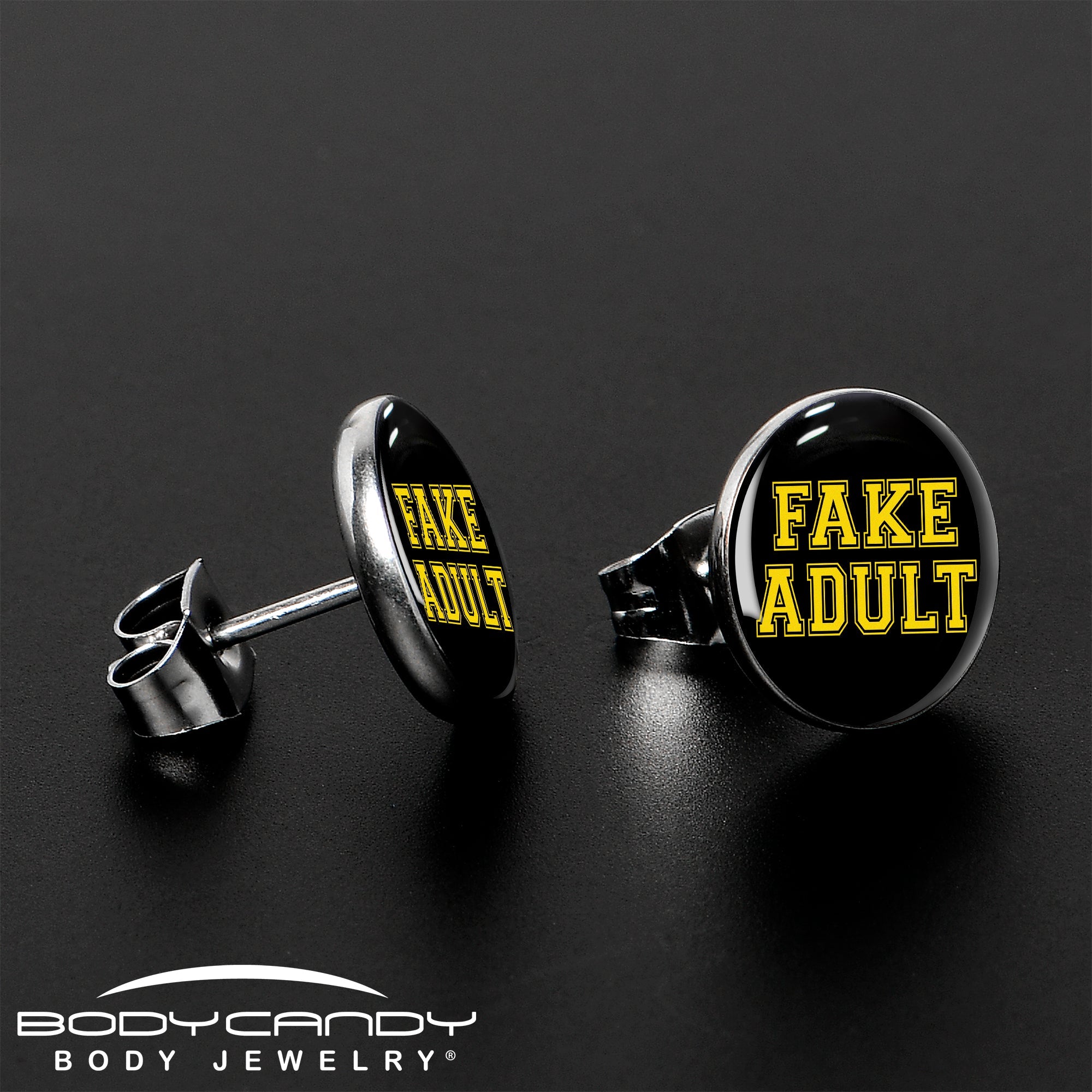 BodyCandy Black Yellow Fake Adult Stud Earrings by Onyx O — lifestyle context