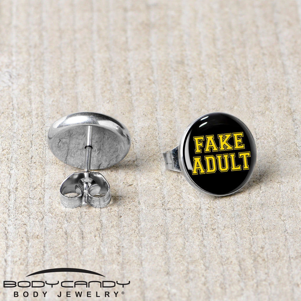 BodyCandy Black Yellow Fake Adult Stud Earrings by Onyx O — back view