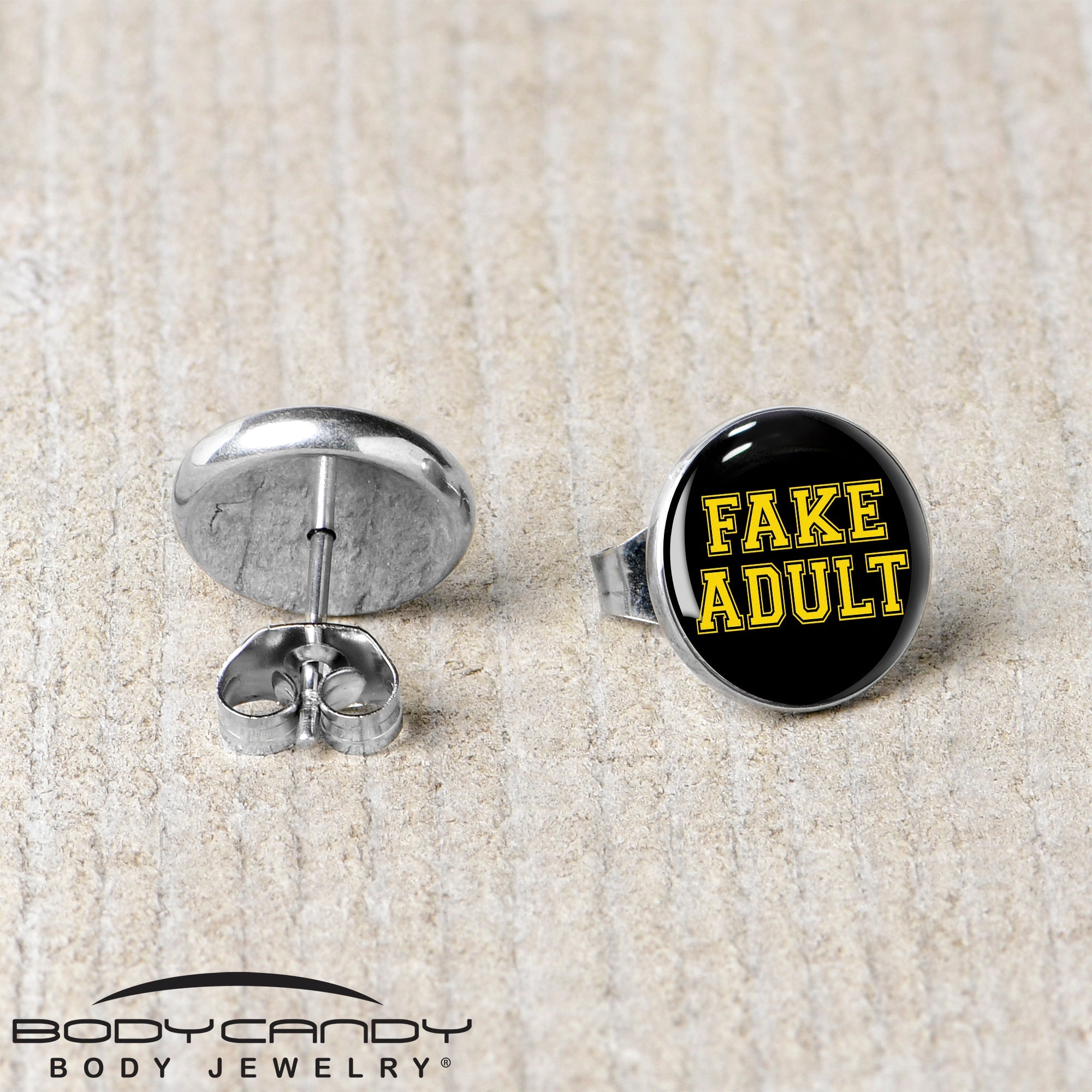 BodyCandy Black Yellow Fake Adult Stud Earrings by Onyx O — back view