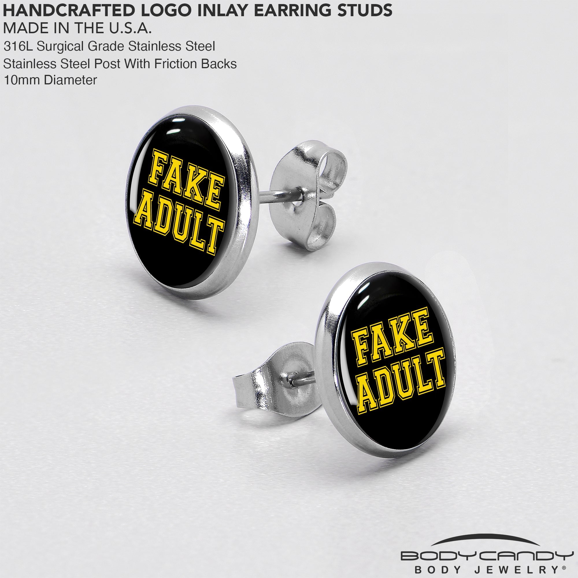BodyCandy Black Yellow Fake Adult Stud Earrings by Onyx O — in-use photo