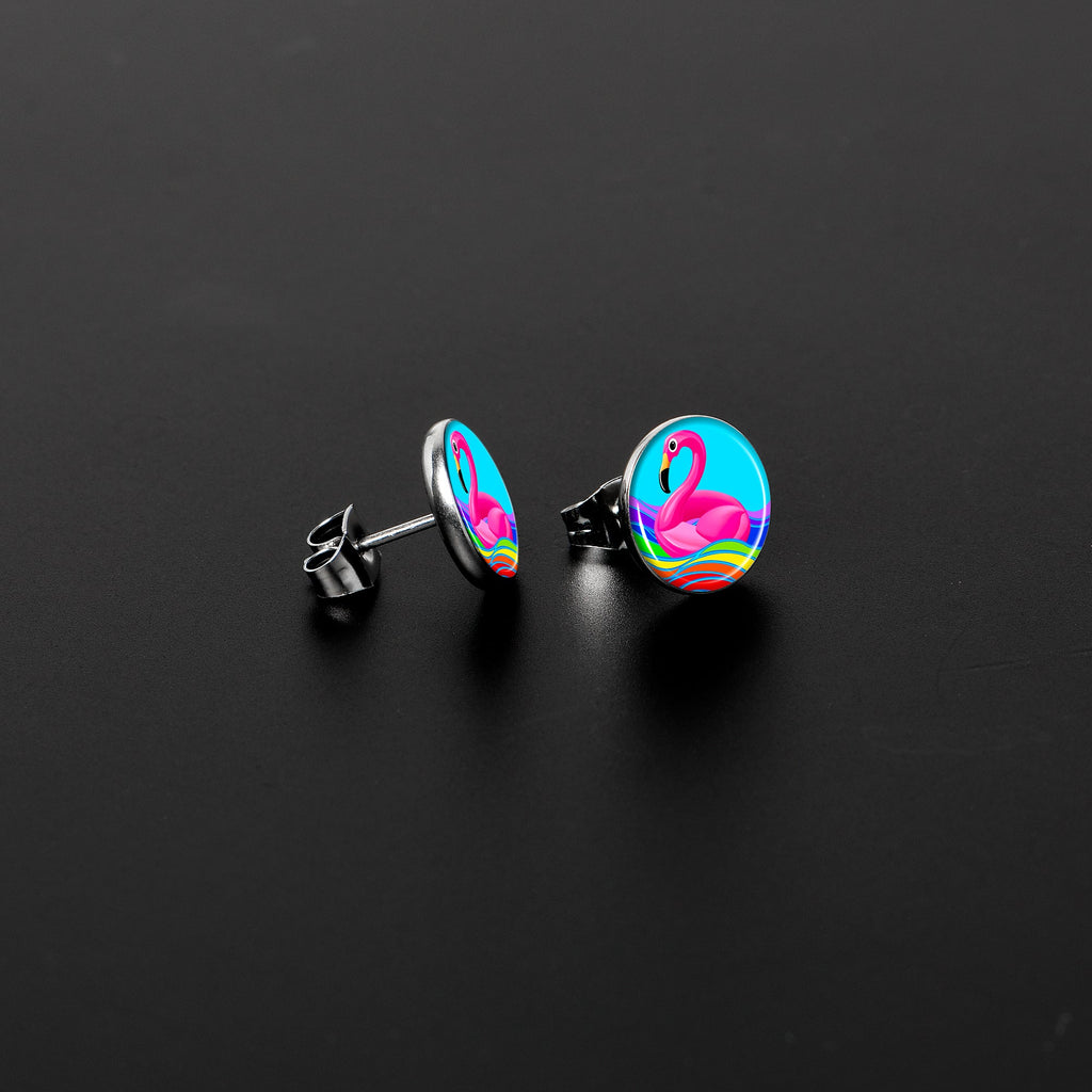 BodyCandy Rainbow Sea Floating Flamingo Stud Earrings by Onyx O — lifestyle context