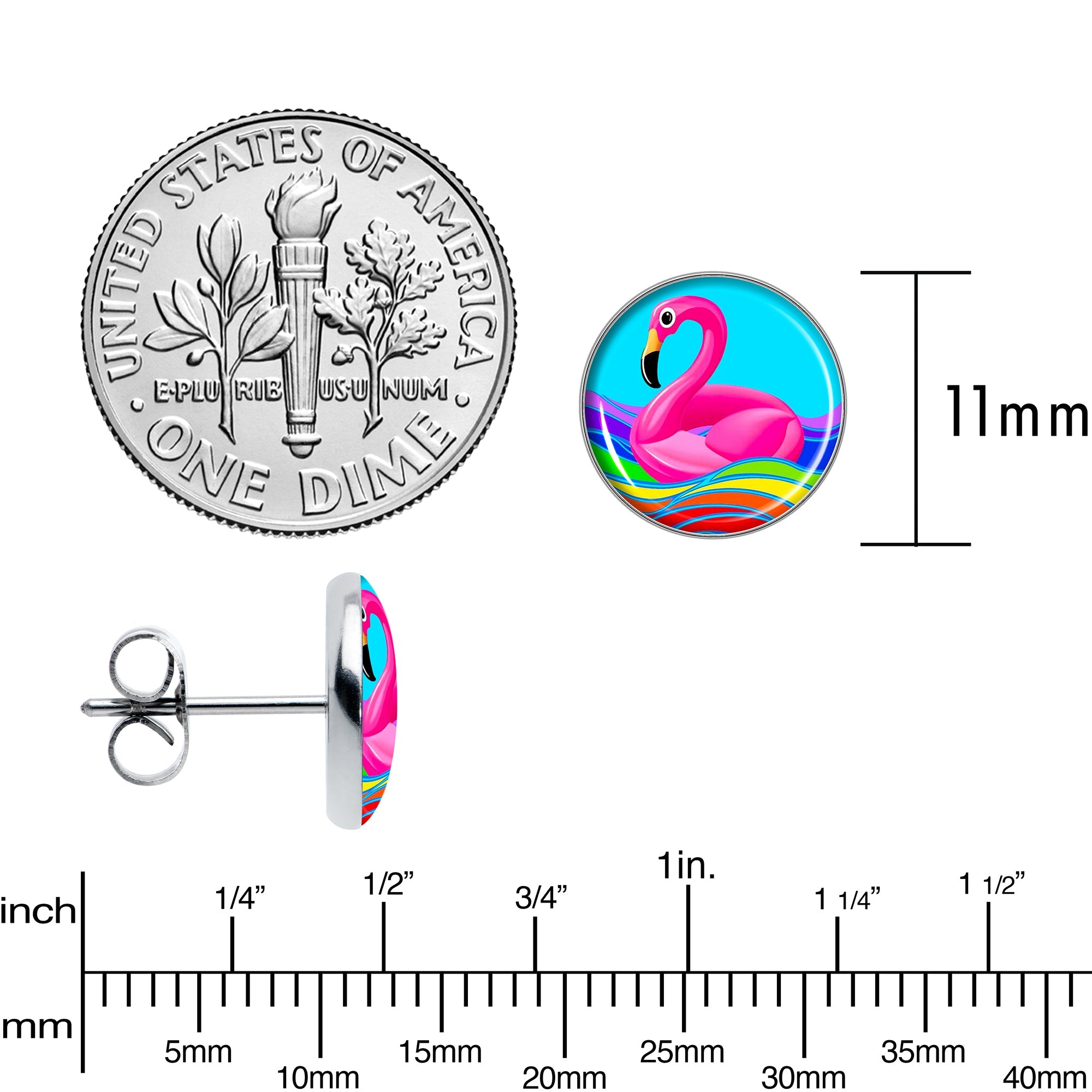 BodyCandy Rainbow Sea Floating Flamingo Stud Earrings by Onyx O — alternative angle