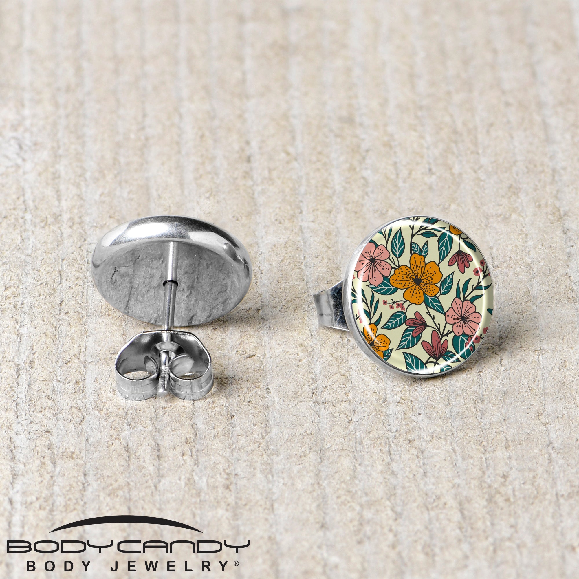 BodyCandy Blossom Creation Wildflower Flowers Stud Earrings by Onyx O — back view