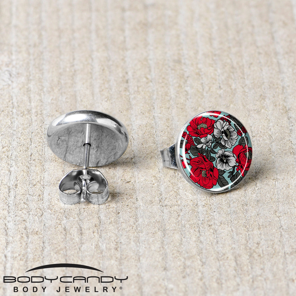 BodyCandy Blossom Creation Vibrant Bloom of Flowers Stud Earrings by Onyx O — back view