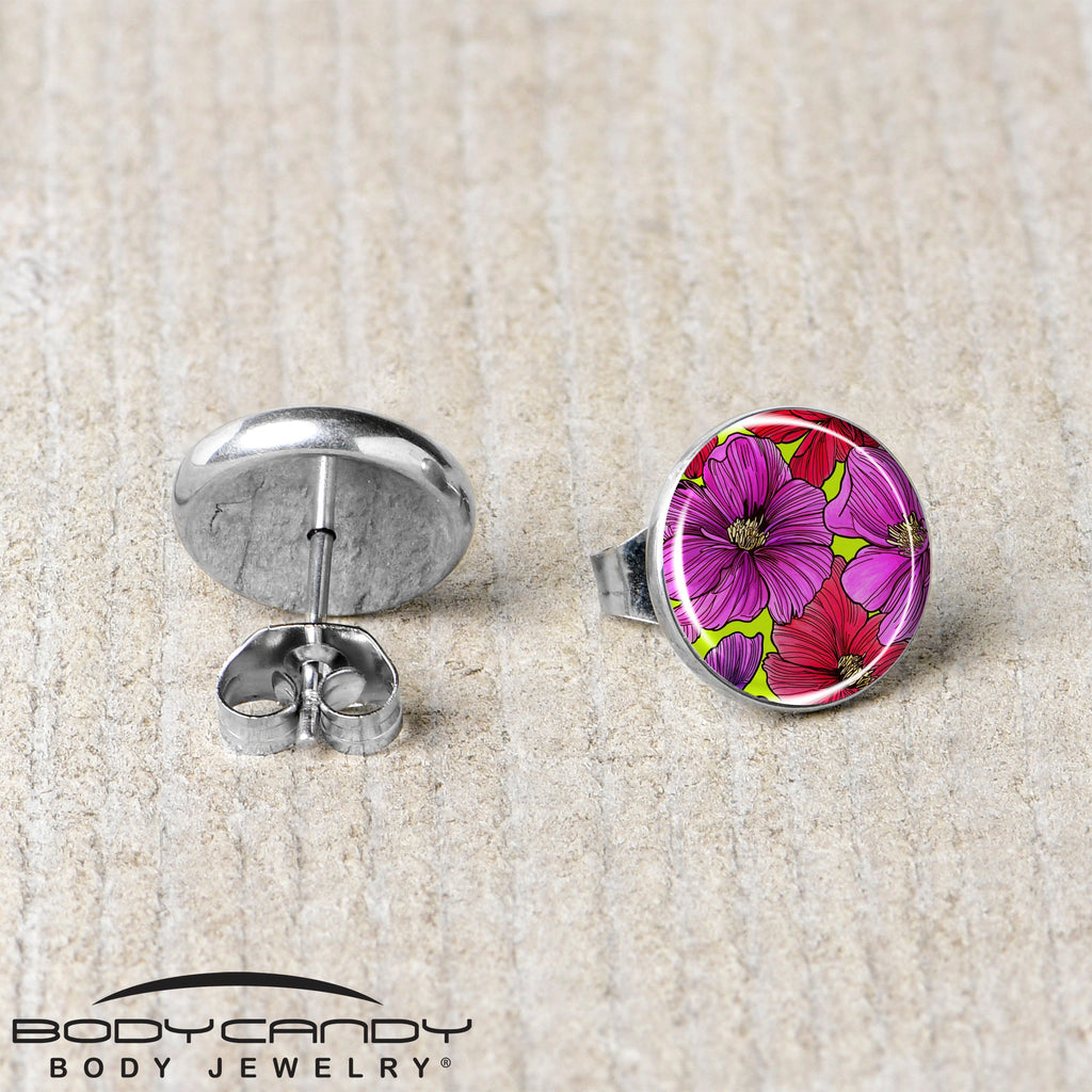 BodyCandy Blossom Creation Tropical Floral Flowers Stud Earrings by Onyx O — back view