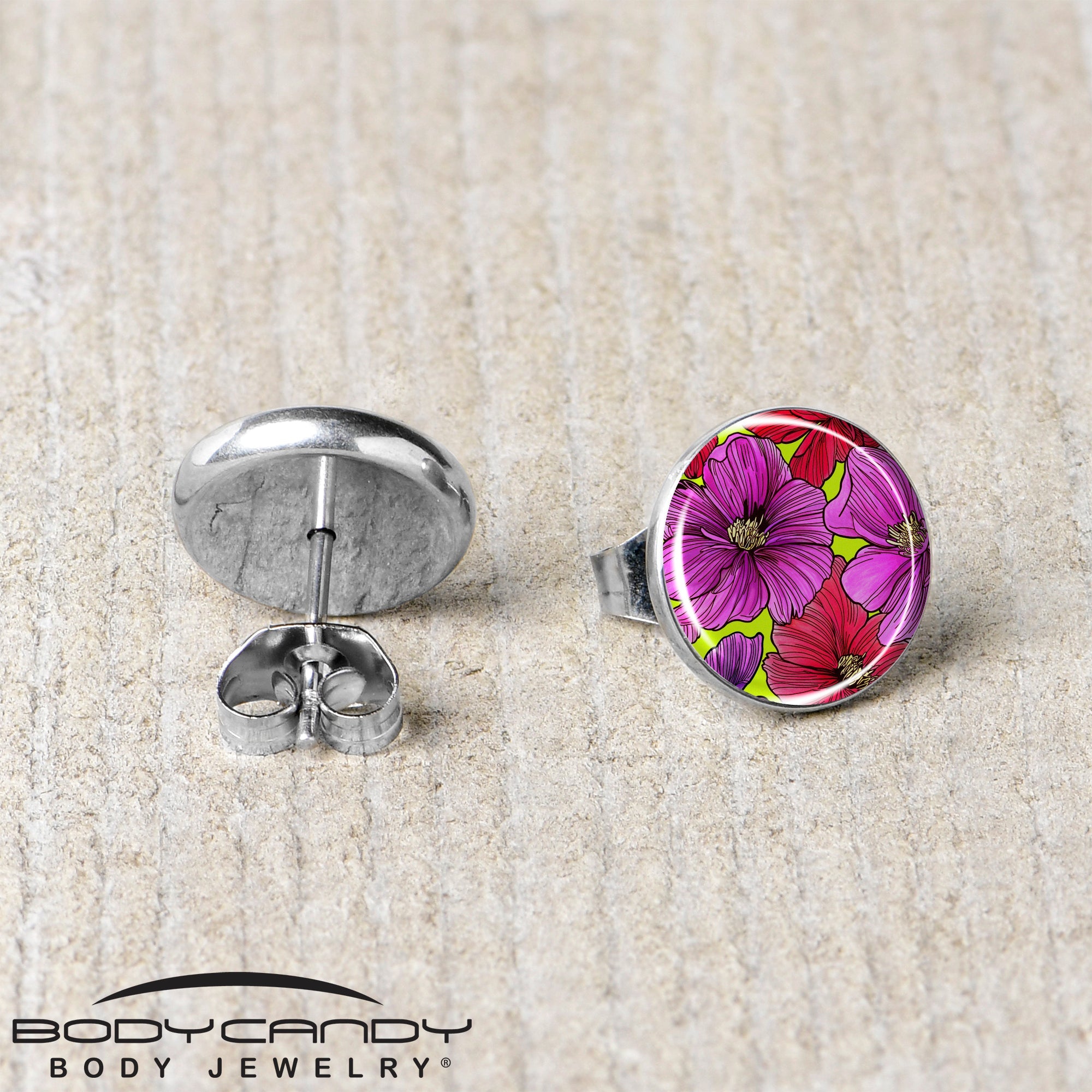 BodyCandy Blossom Creation Tropical Floral Flowers Stud Earrings by Onyx O — back view