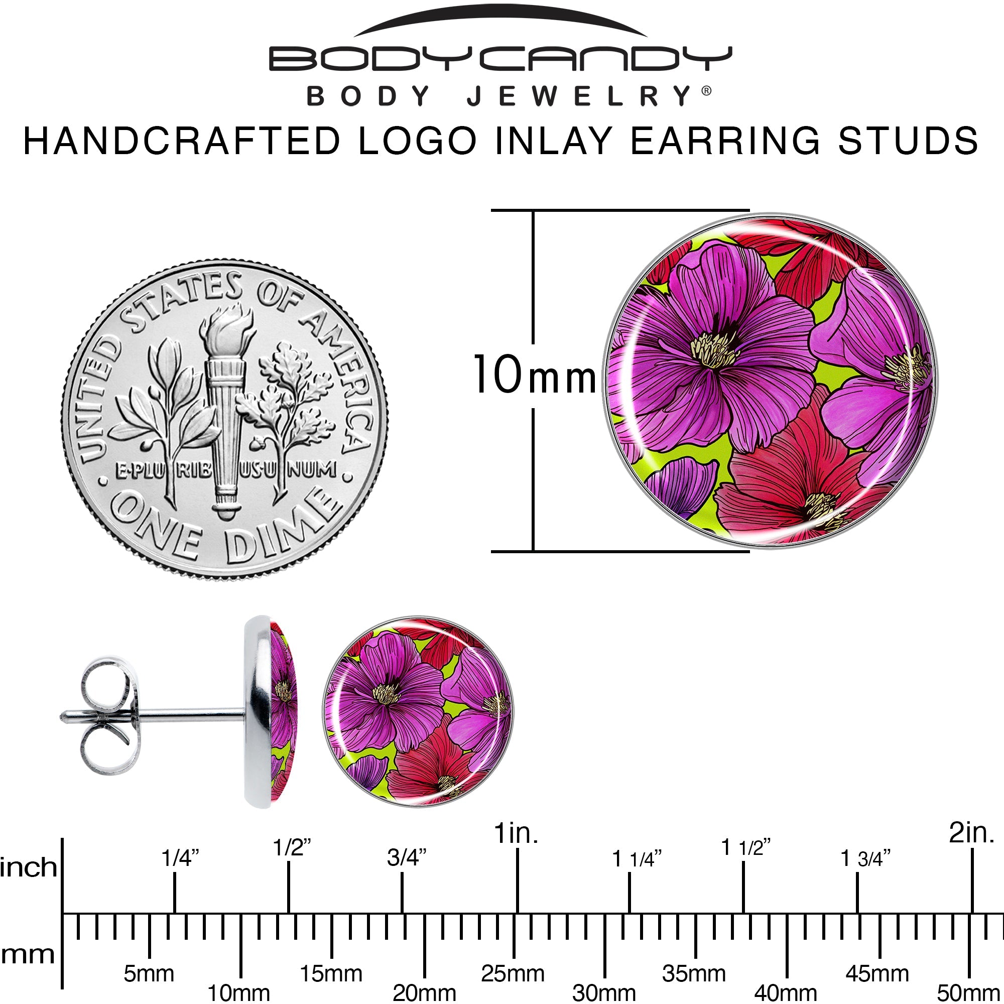 BodyCandy Blossom Creation Tropical Floral Flowers Stud Earrings by Onyx O — alternative angle