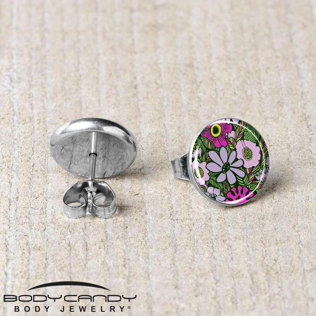 BodyCandy Blossom Creation Paradise of Pink Flowers Stud Earrings by Onyx O — back view