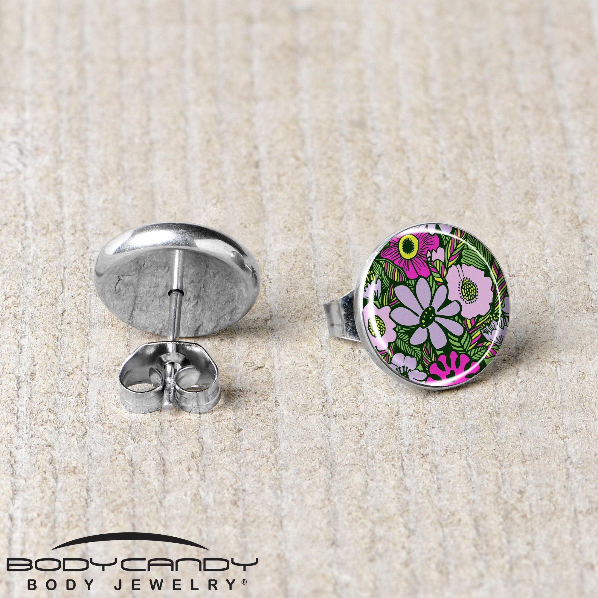 BodyCandy Blossom Creation Paradise of Pink Flowers Stud Earrings by Onyx O — back view