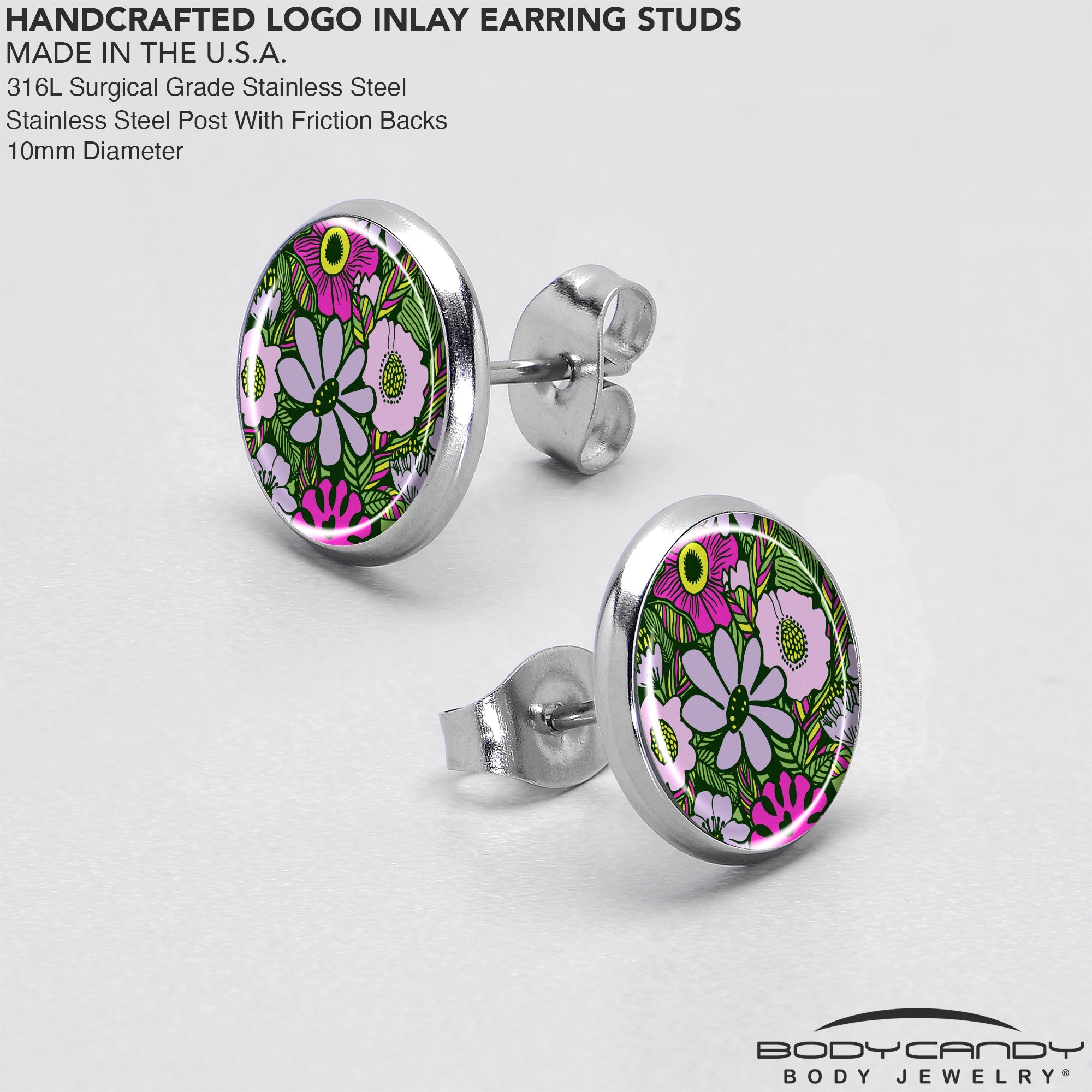 BodyCandy Blossom Creation Paradise of Pink Flowers Stud Earrings by Onyx O — in-use photo