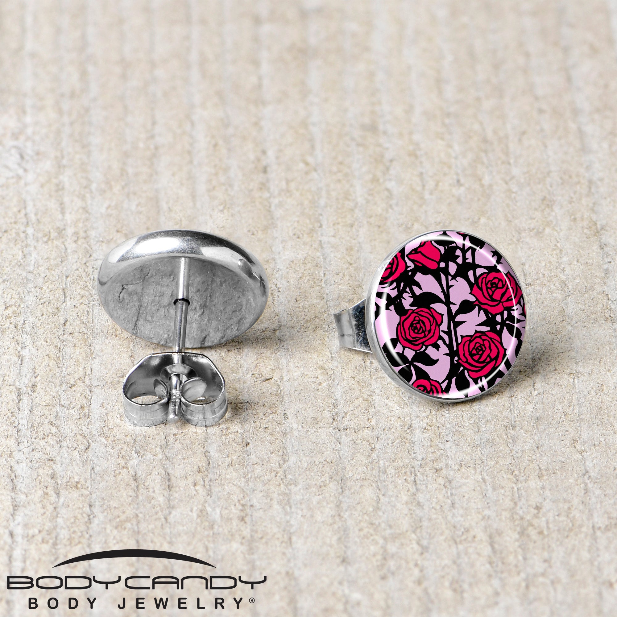 BodyCandy Blossom Creation Floral Love of Roses Stud Earrings by Onyx O — back view
