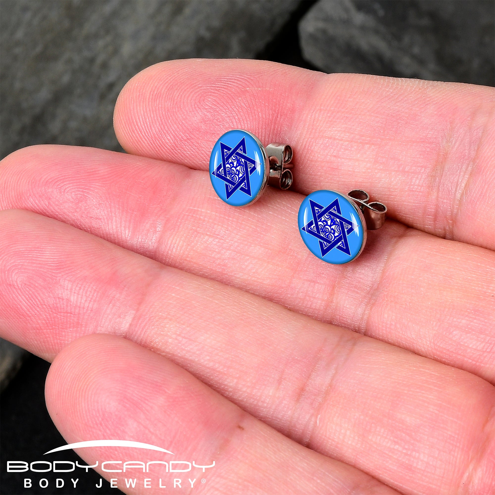 BodyCandy Floral Star of David Stud Earrings by Onyx O — detail close-up