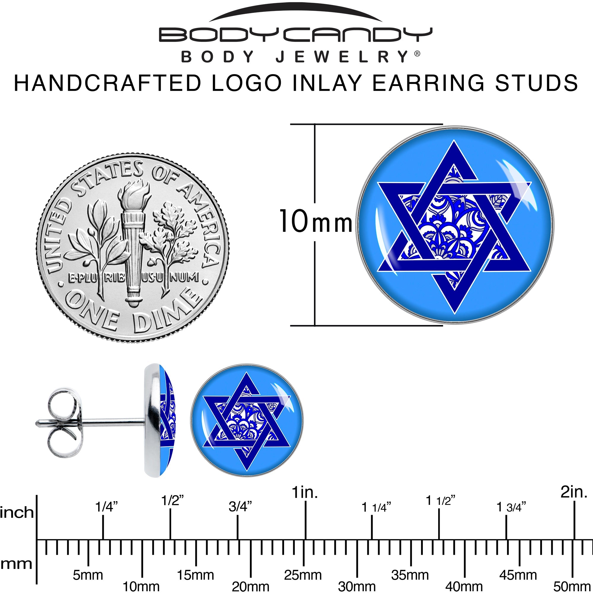 BodyCandy Floral Star of David Stud Earrings by Onyx O — back view