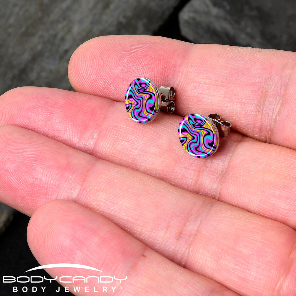 BodyCandy Funky Swirls Stud Earrings by Onyx O — detail close-up
