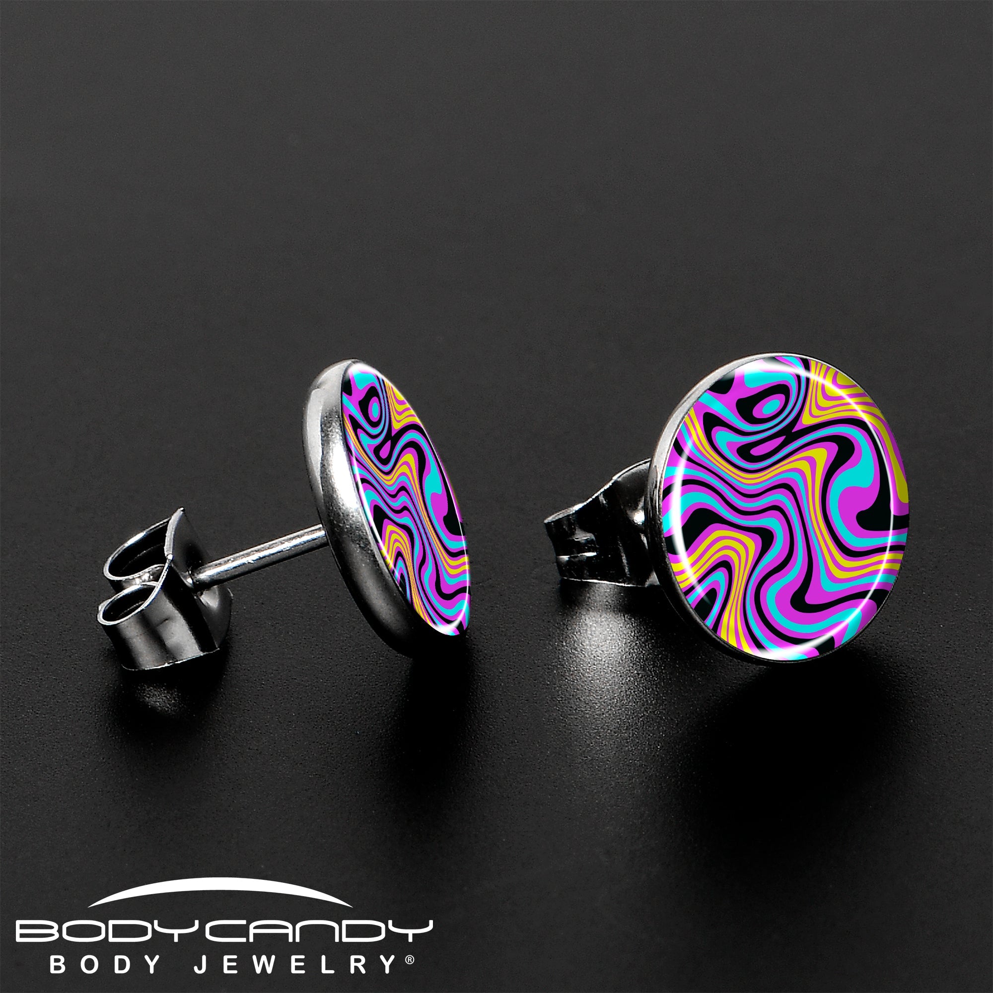 BodyCandy Funky Swirls Stud Earrings by Onyx O — lifestyle context