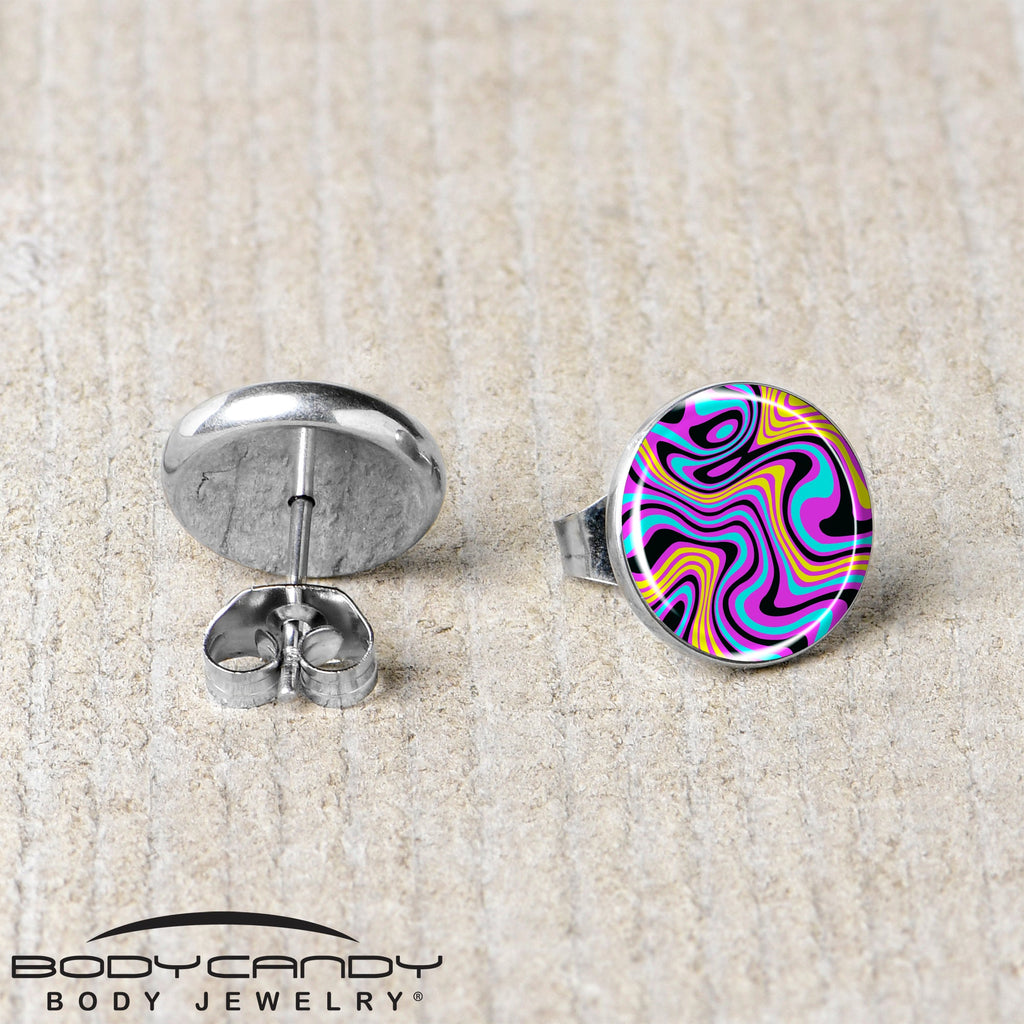 BodyCandy Funky Swirls Stud Earrings by Onyx O — back view
