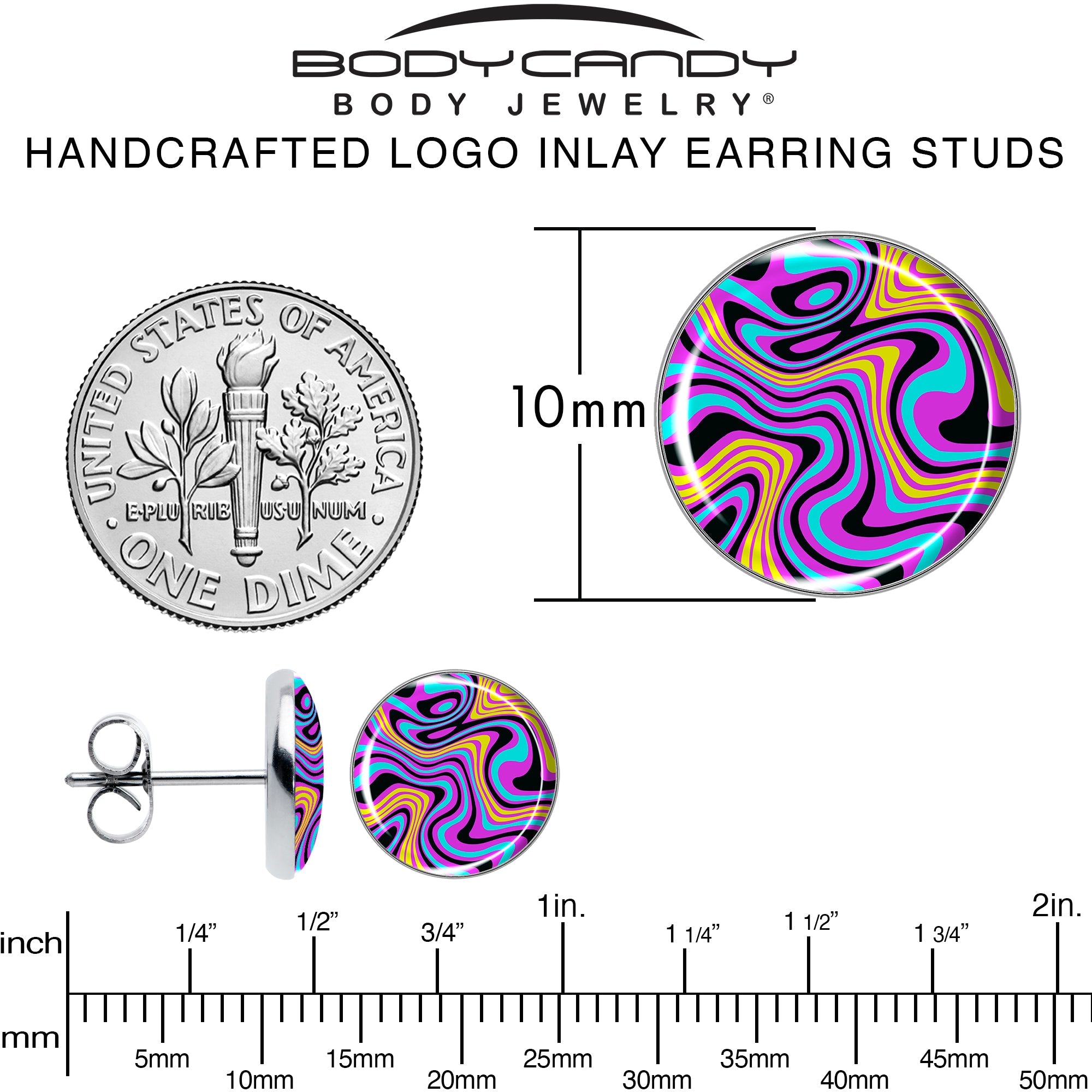 BodyCandy Funky Swirls Stud Earrings by Onyx O — alternative angle