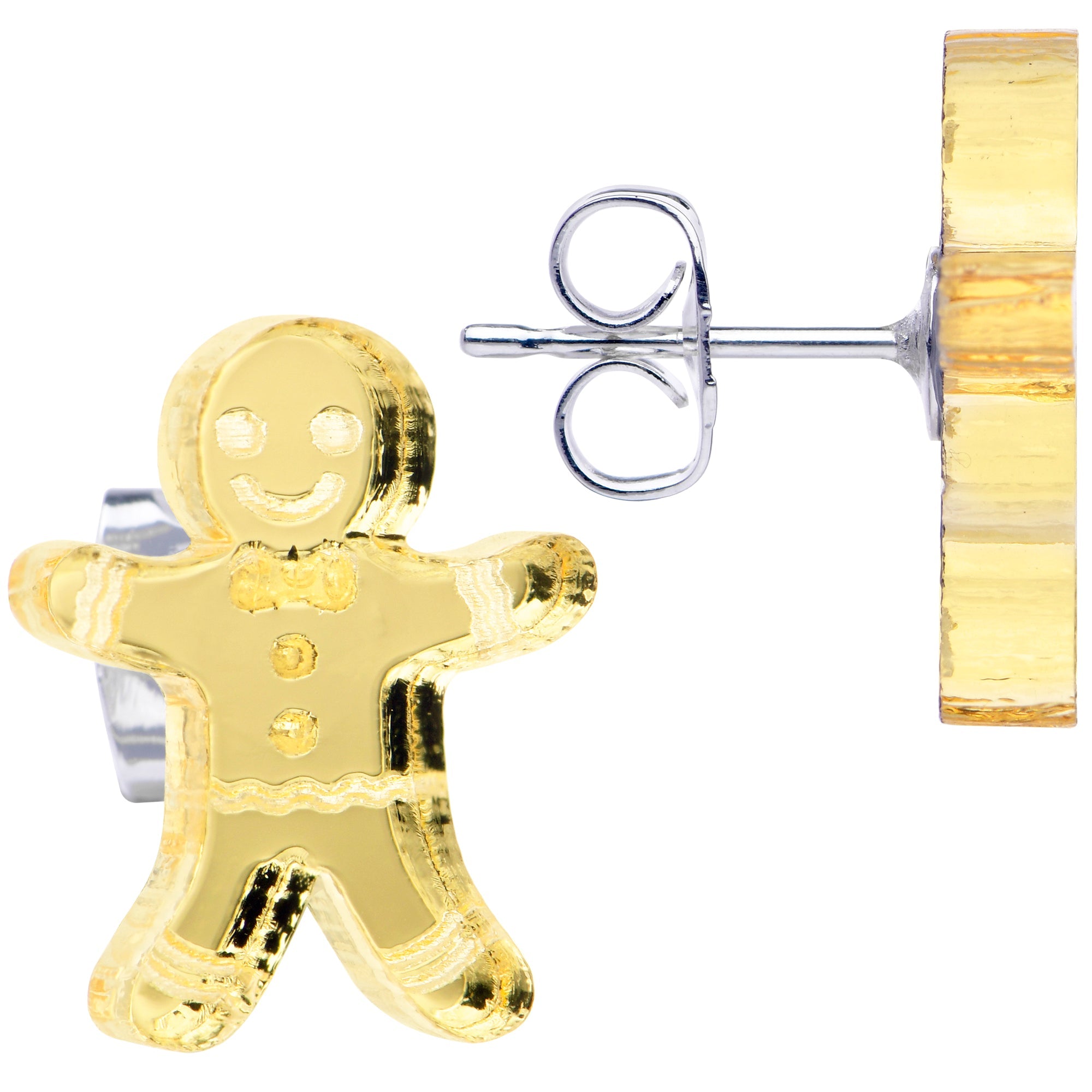 BodyCandy Holiday Gingerbread Man Stud Earrings — detail close-up