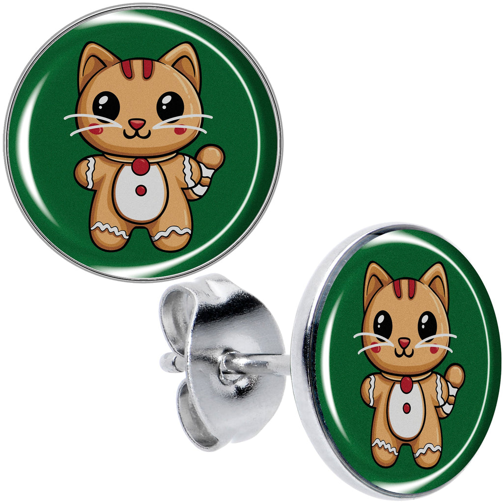 BodyCandy Christmas Holiday Gingerbrread Kitty Cat Stud Earrings by Onyx O — main product shot